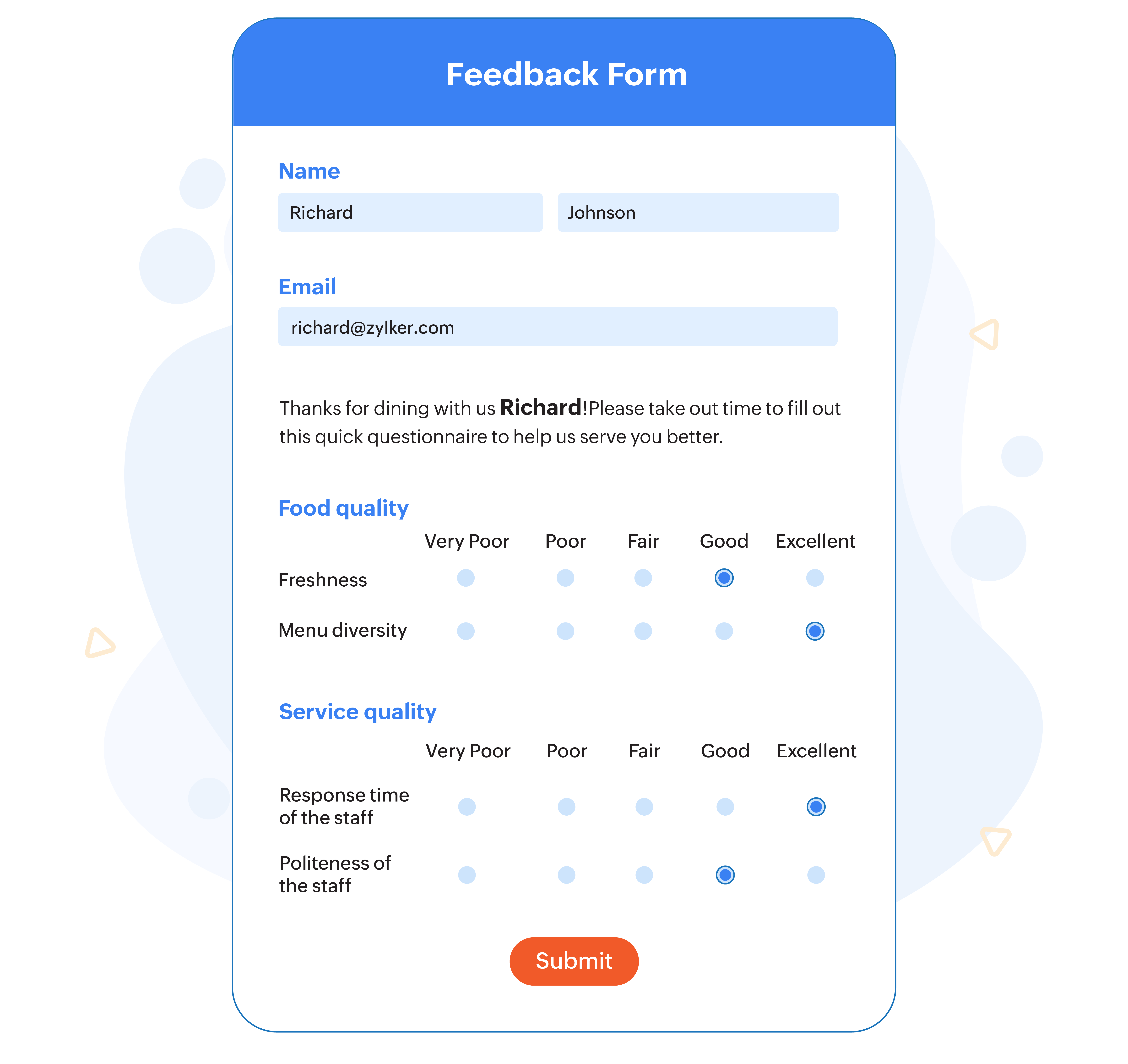 Matrix Choice field in a feedback form