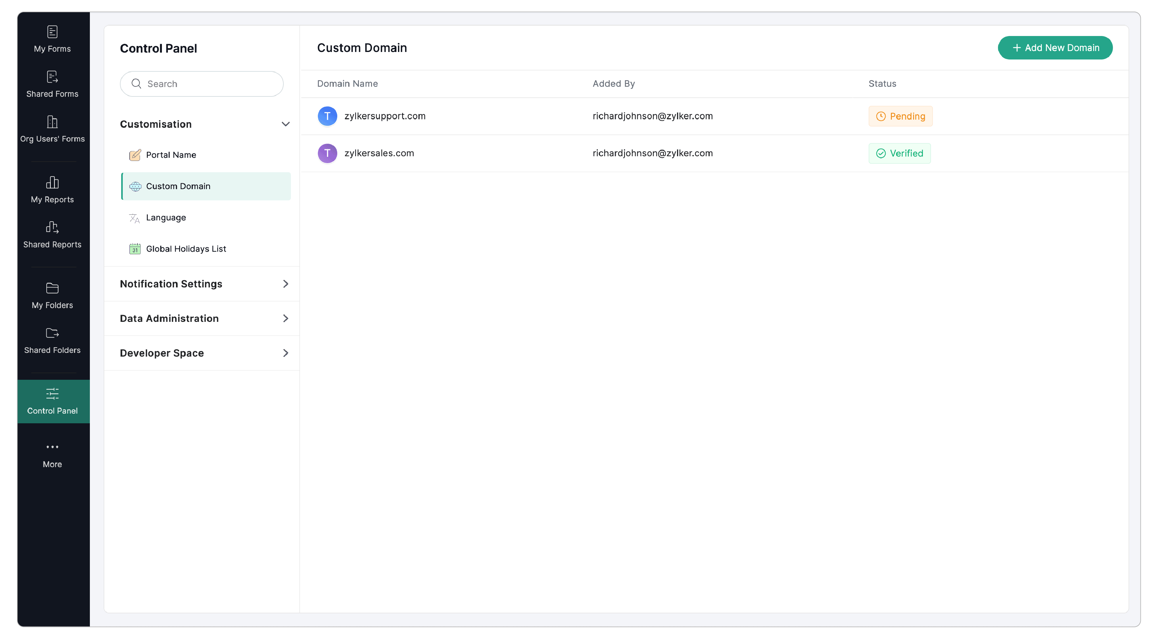 Domain status