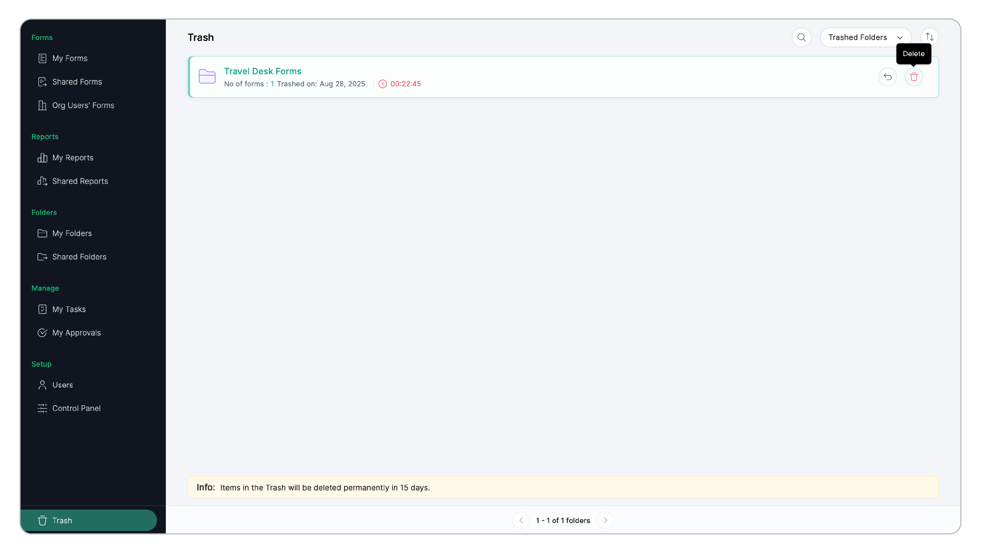 Permanently delete a folder