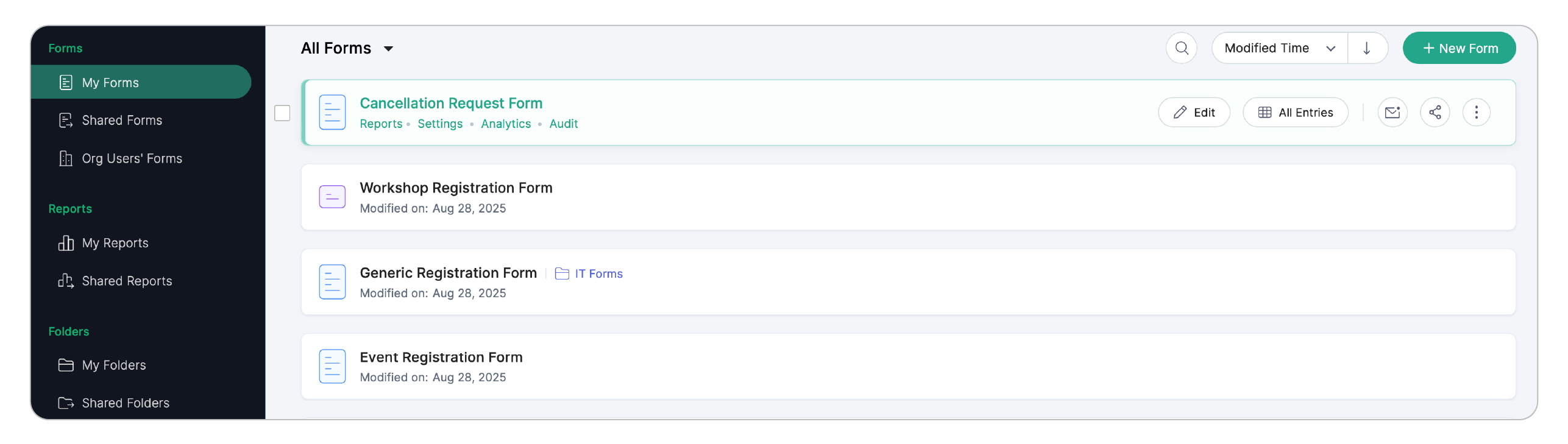 Click Form Name to preview the form