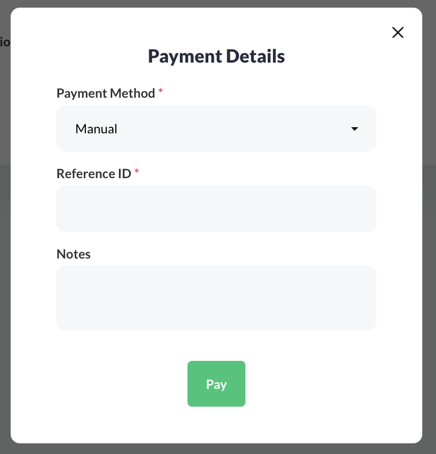 Payment details popup