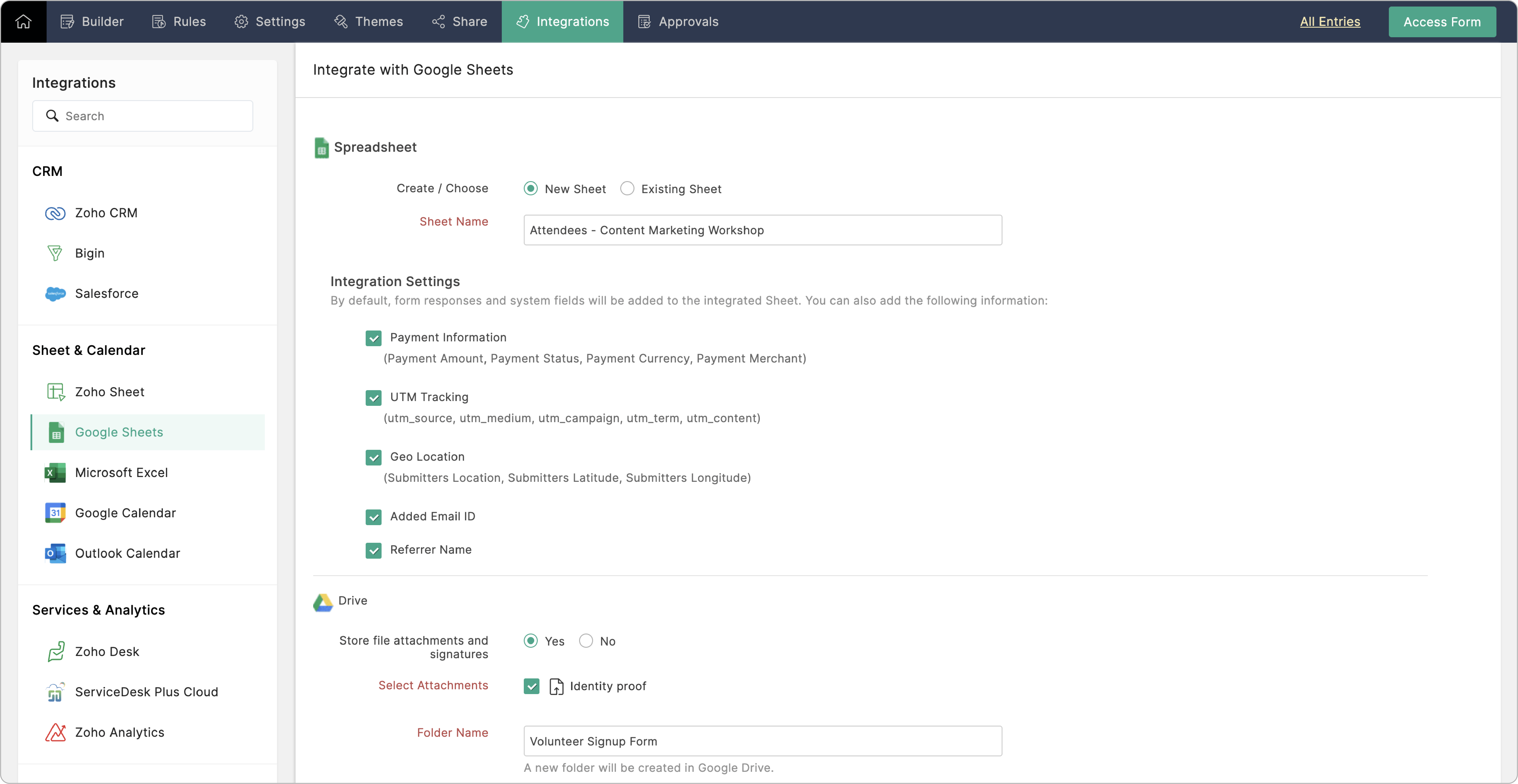 Google Sheets Integration setup