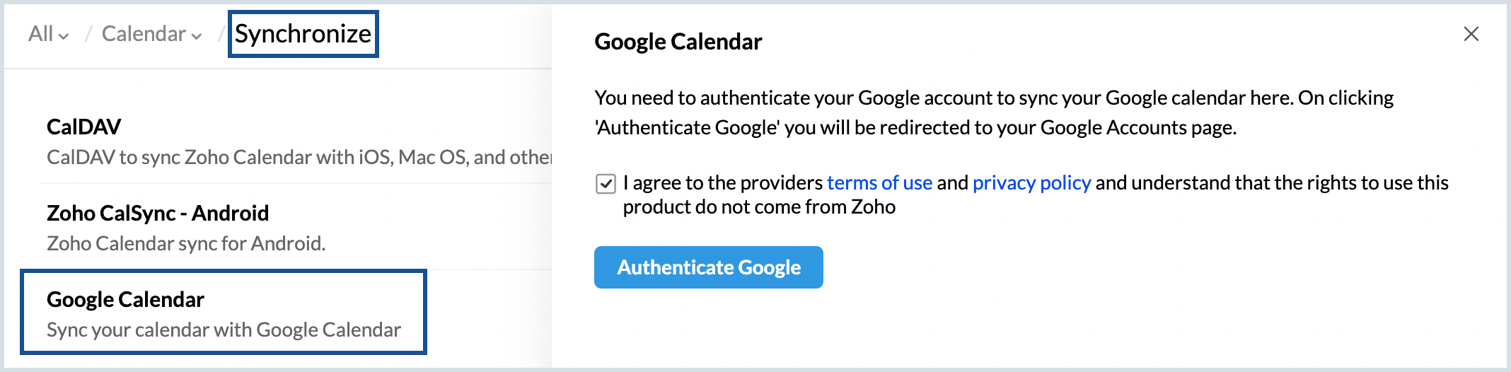 Sync your Google Calendar with your Zoho Calendar