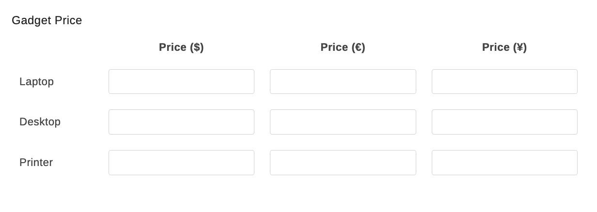 Matrix Choice field - Currency type in live form