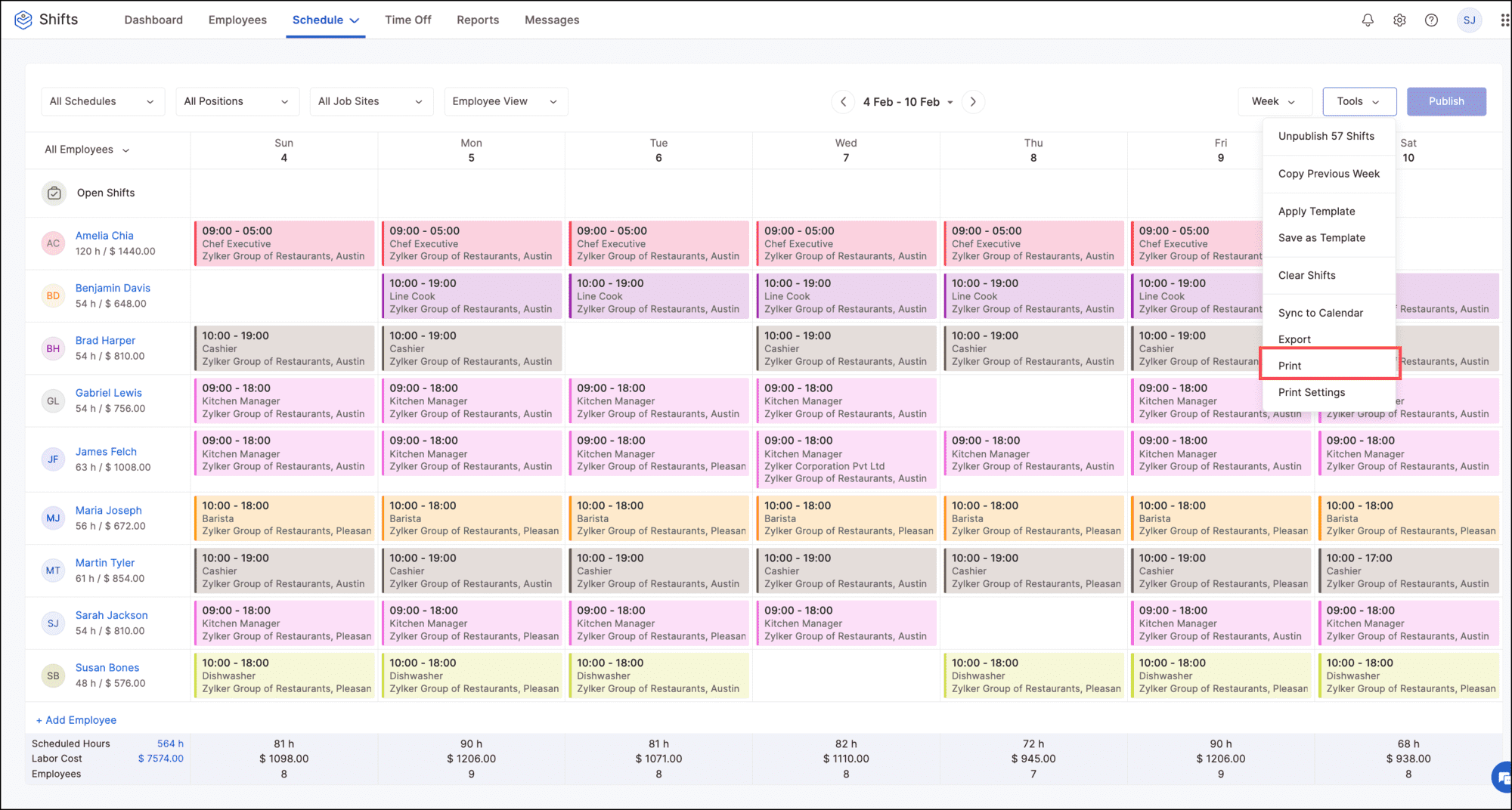 Print Schedules