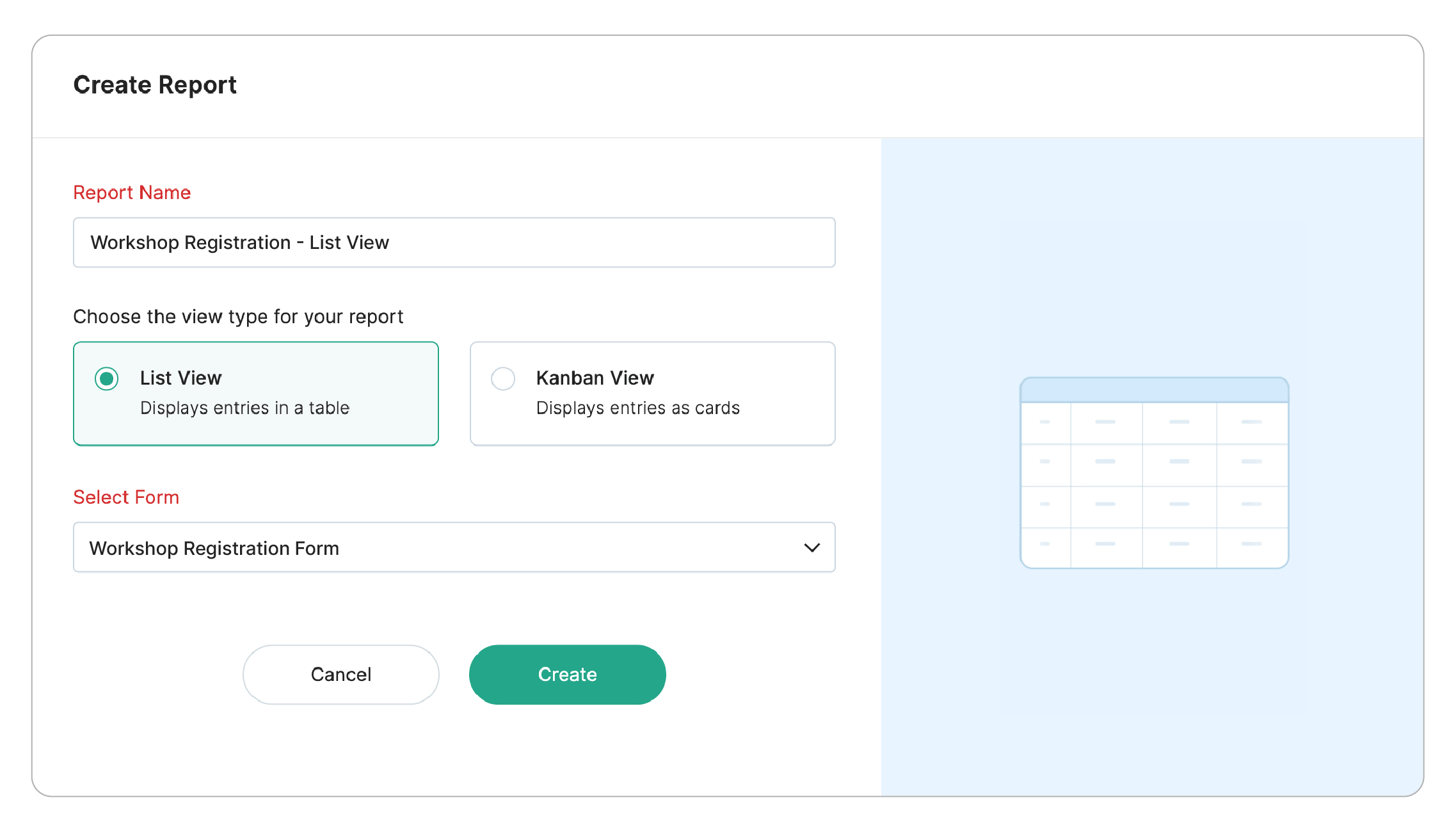 creating list view report