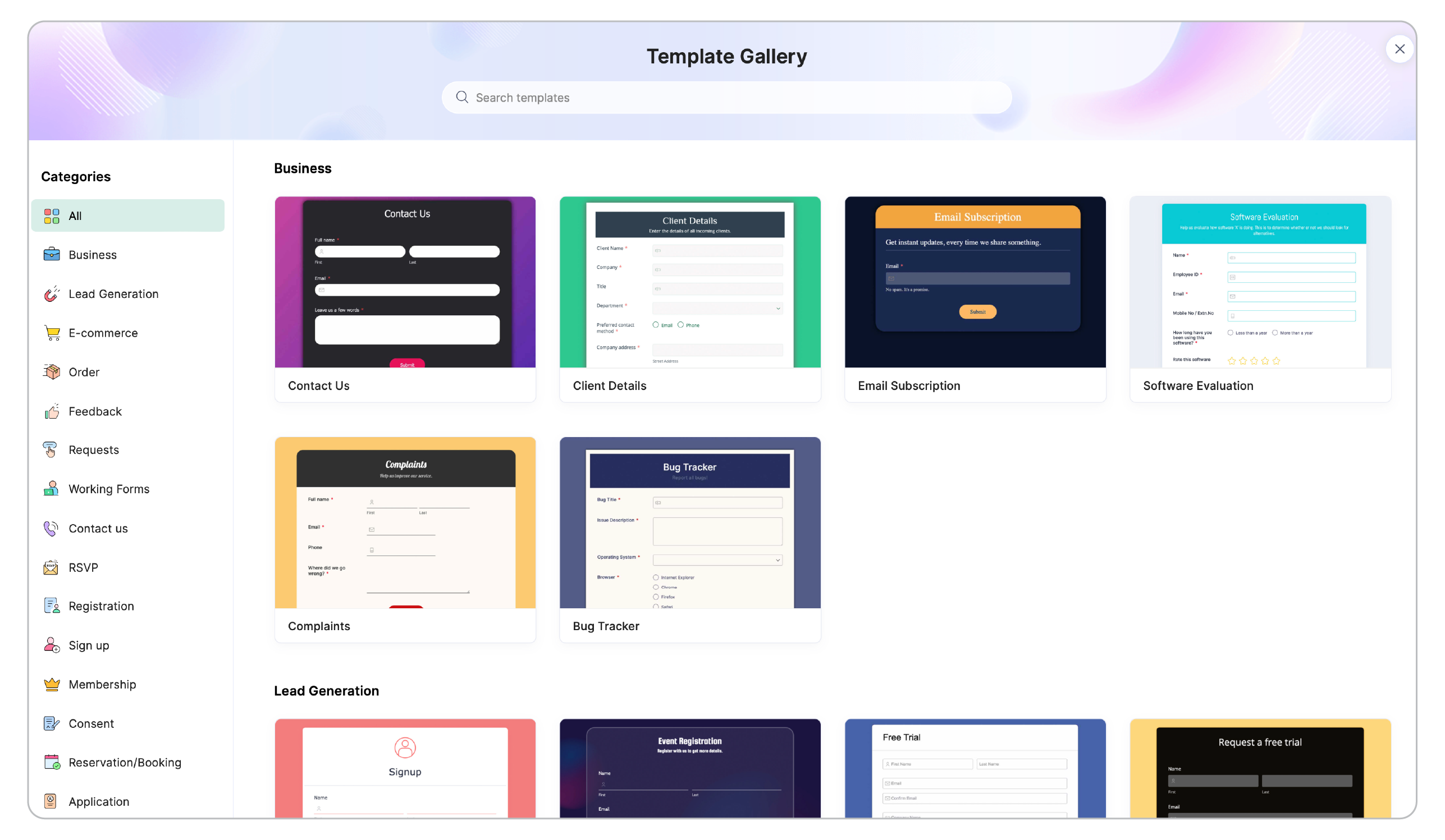 Template gallery