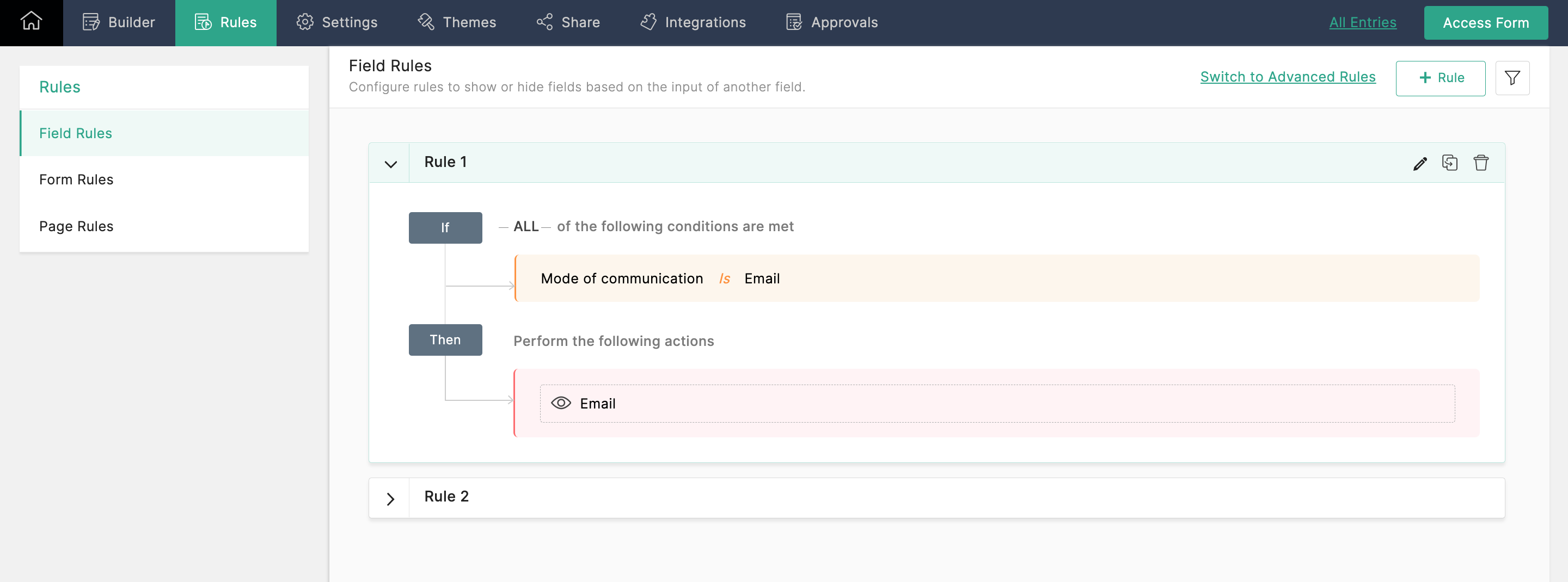 Switch to Advanced Rules in the rule summary