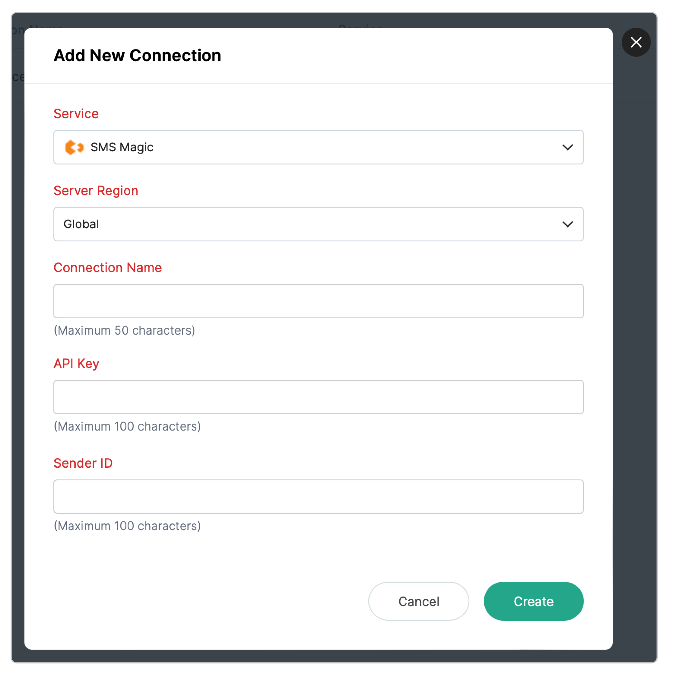 Create new SMS Magic connection