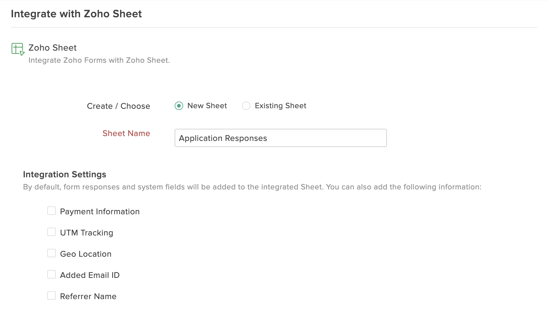 Zoho Sheet Integration | Zoho Forms - User Guide