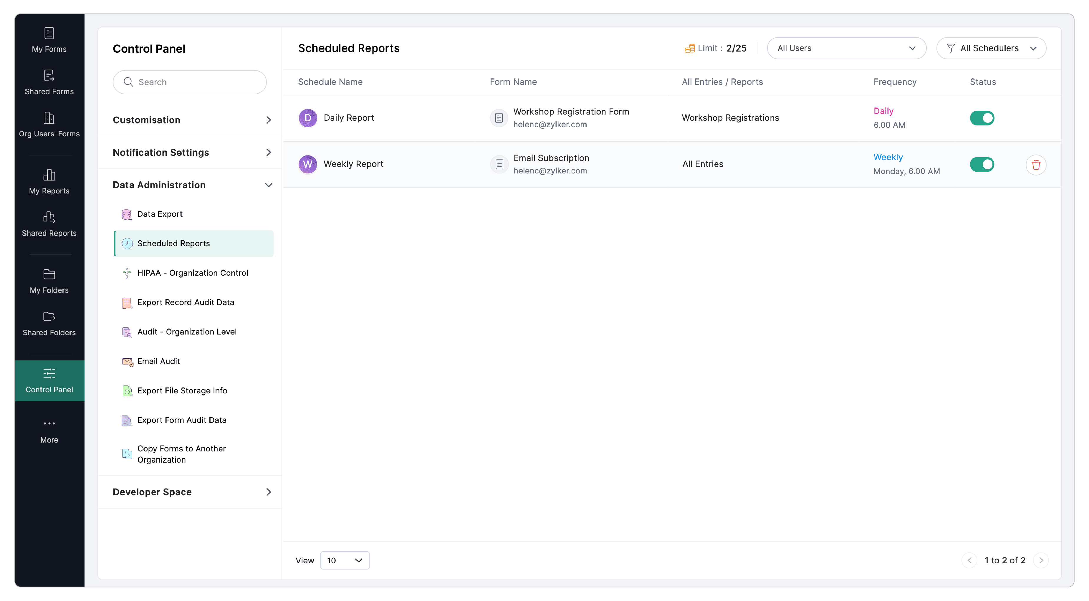 Reports that are scheduled