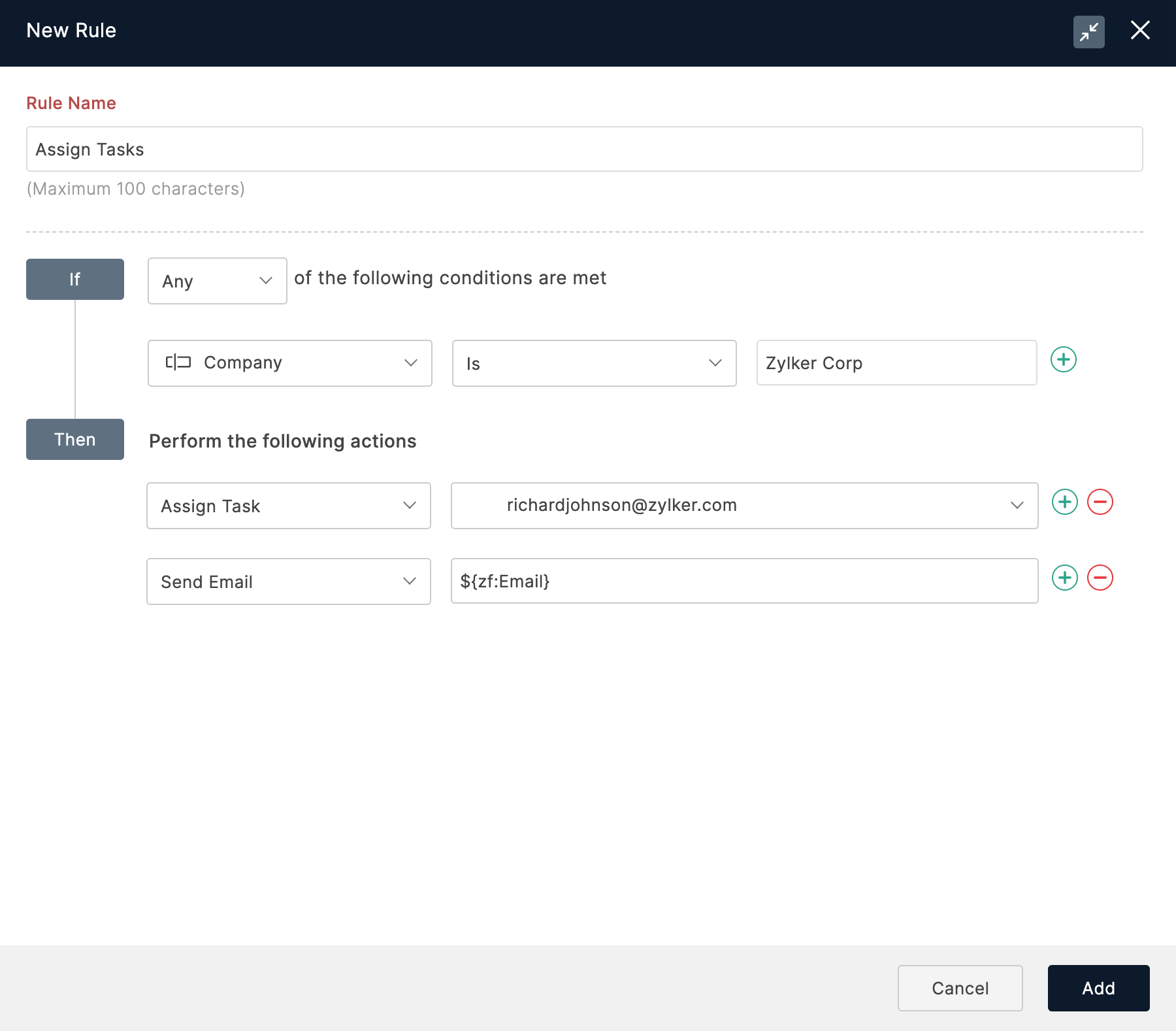 Form Rule to assign task based on Company