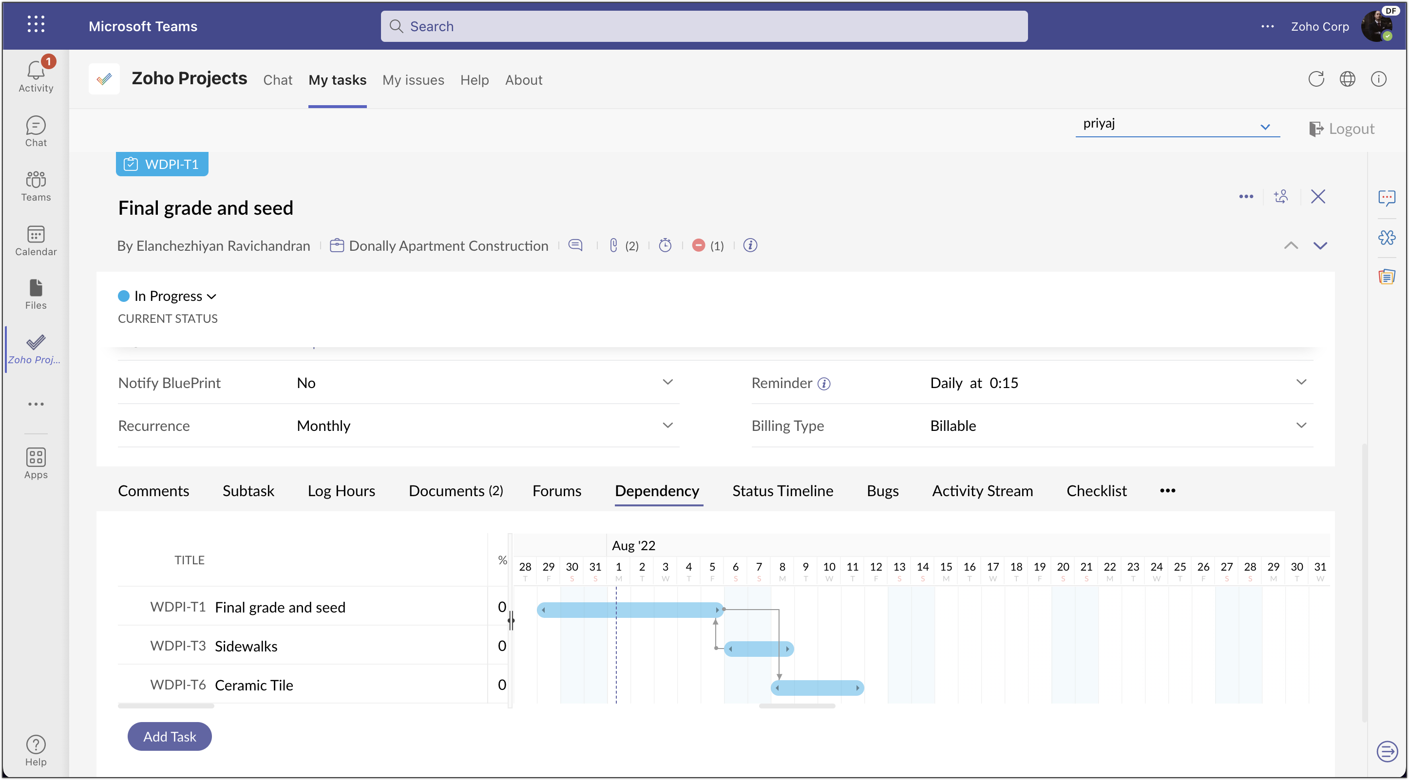 Microsoft Teams Integration | Online Help | Zoho Projects