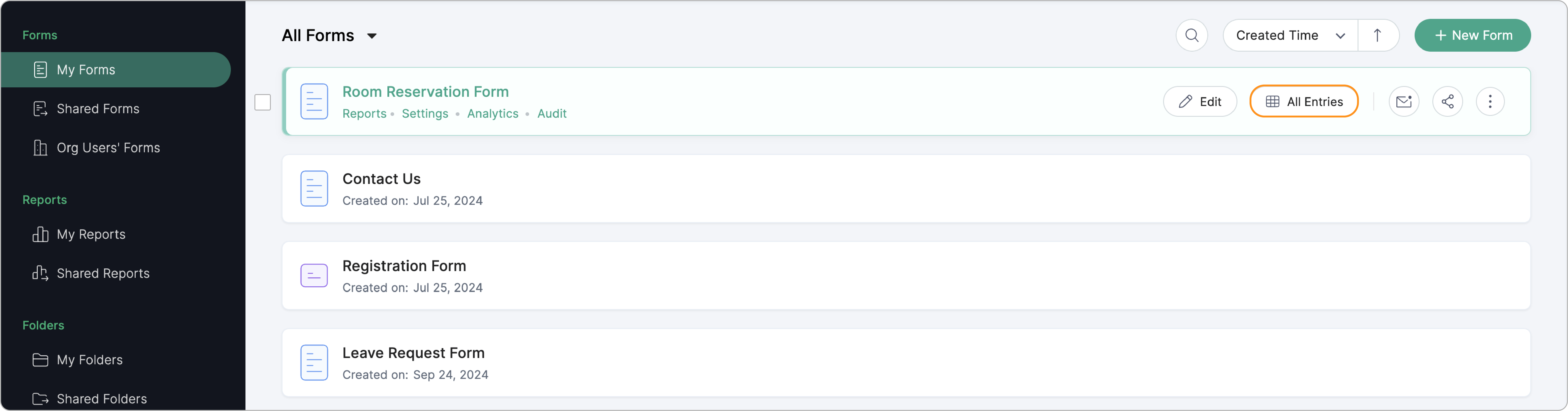 Accessing All Entries section