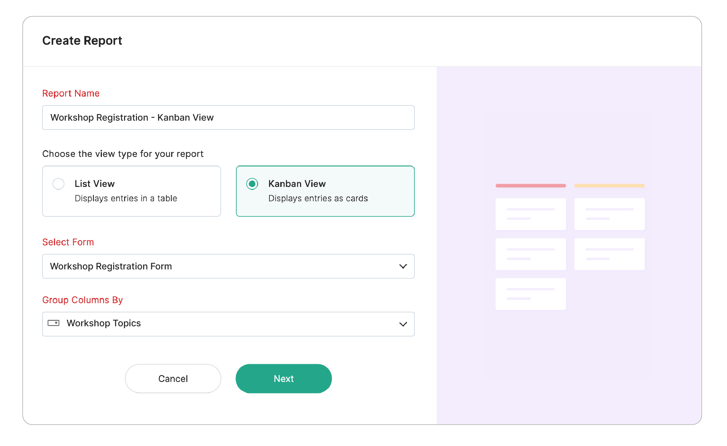 creating kanban view report