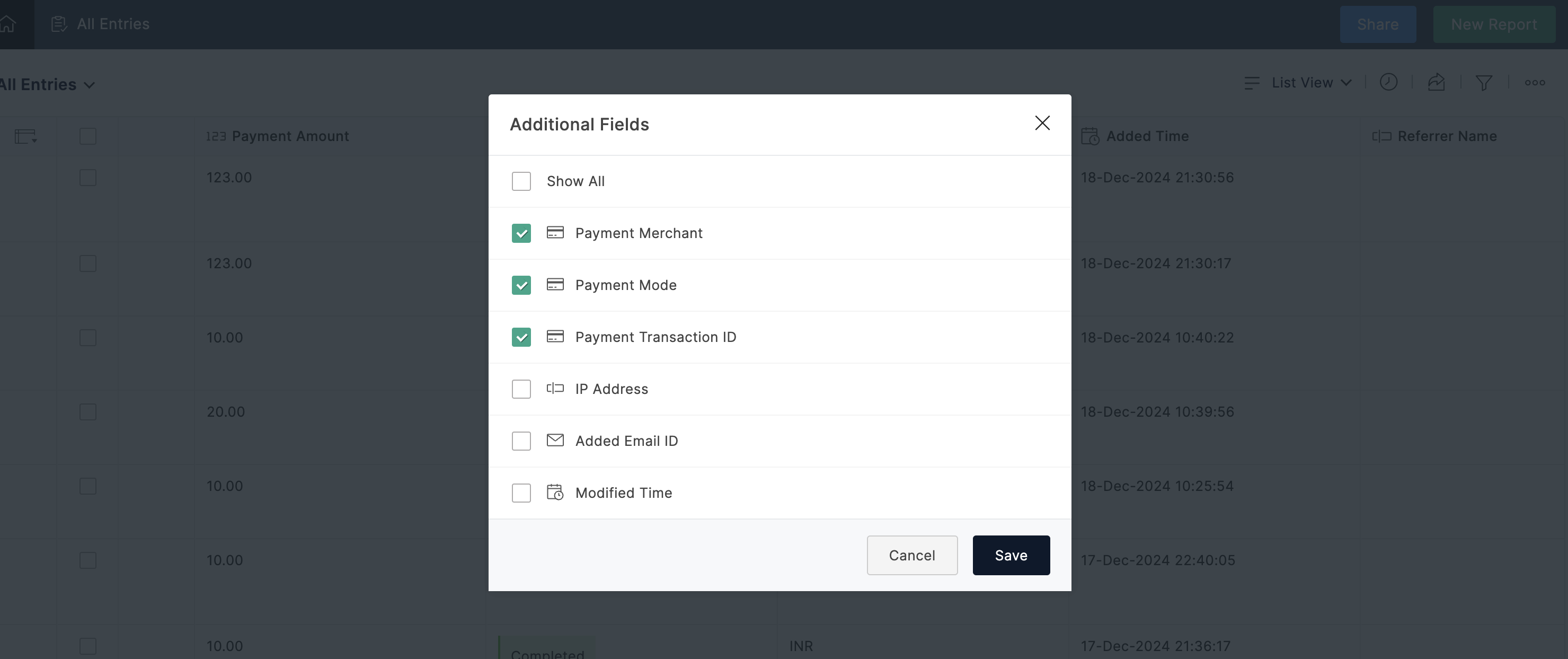 Select Payment Transaction ID