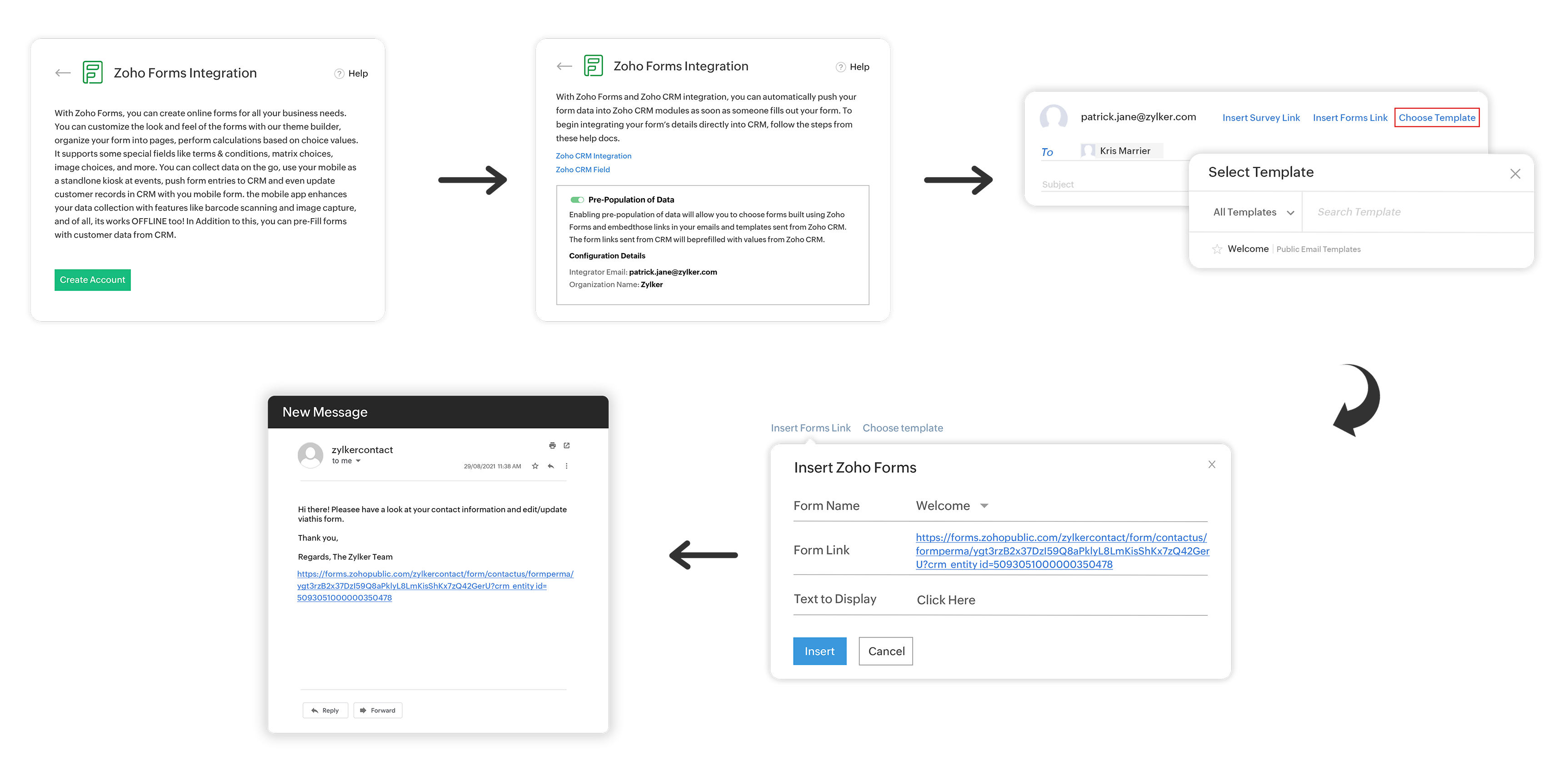 Add form link in email in  Zoho CRM