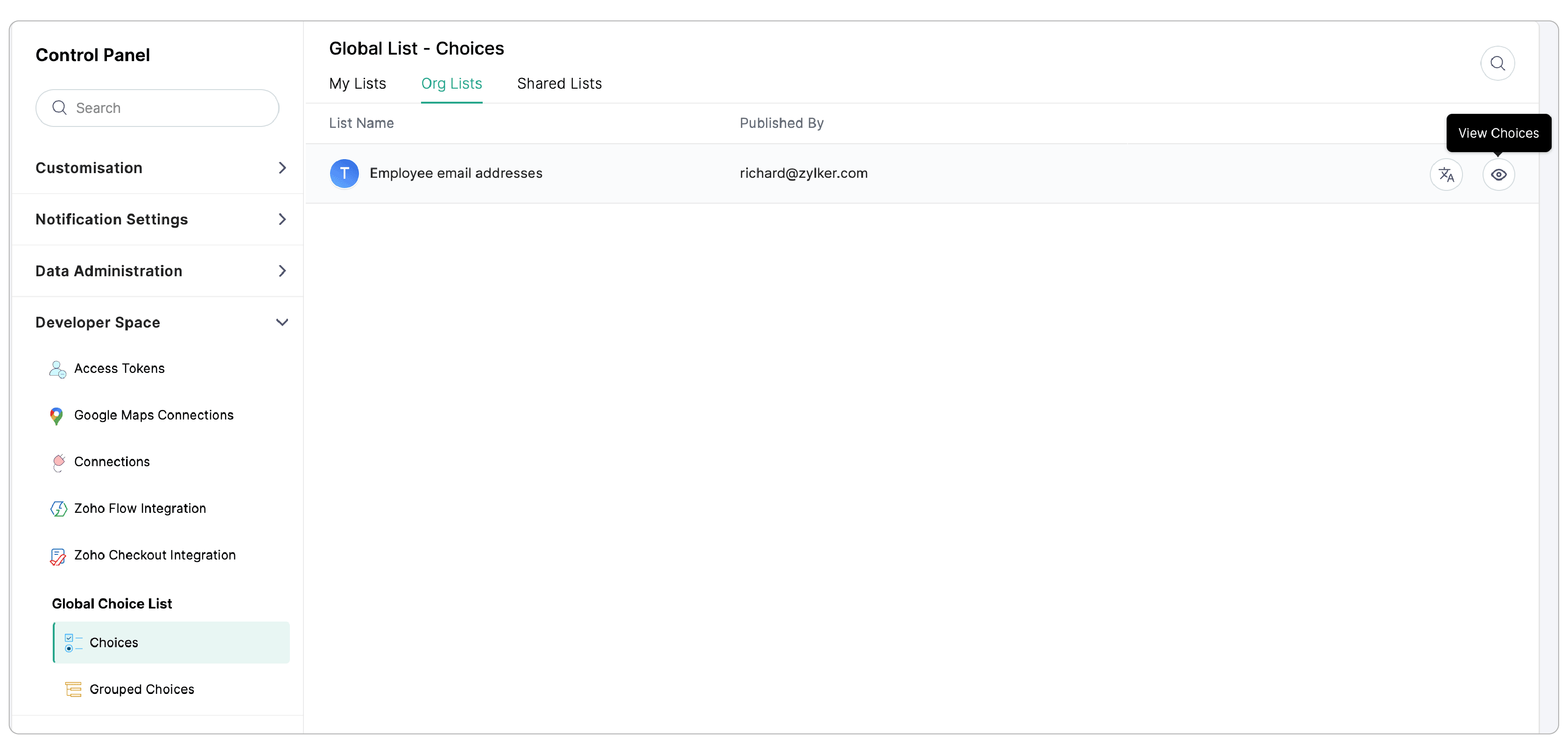 View Choices