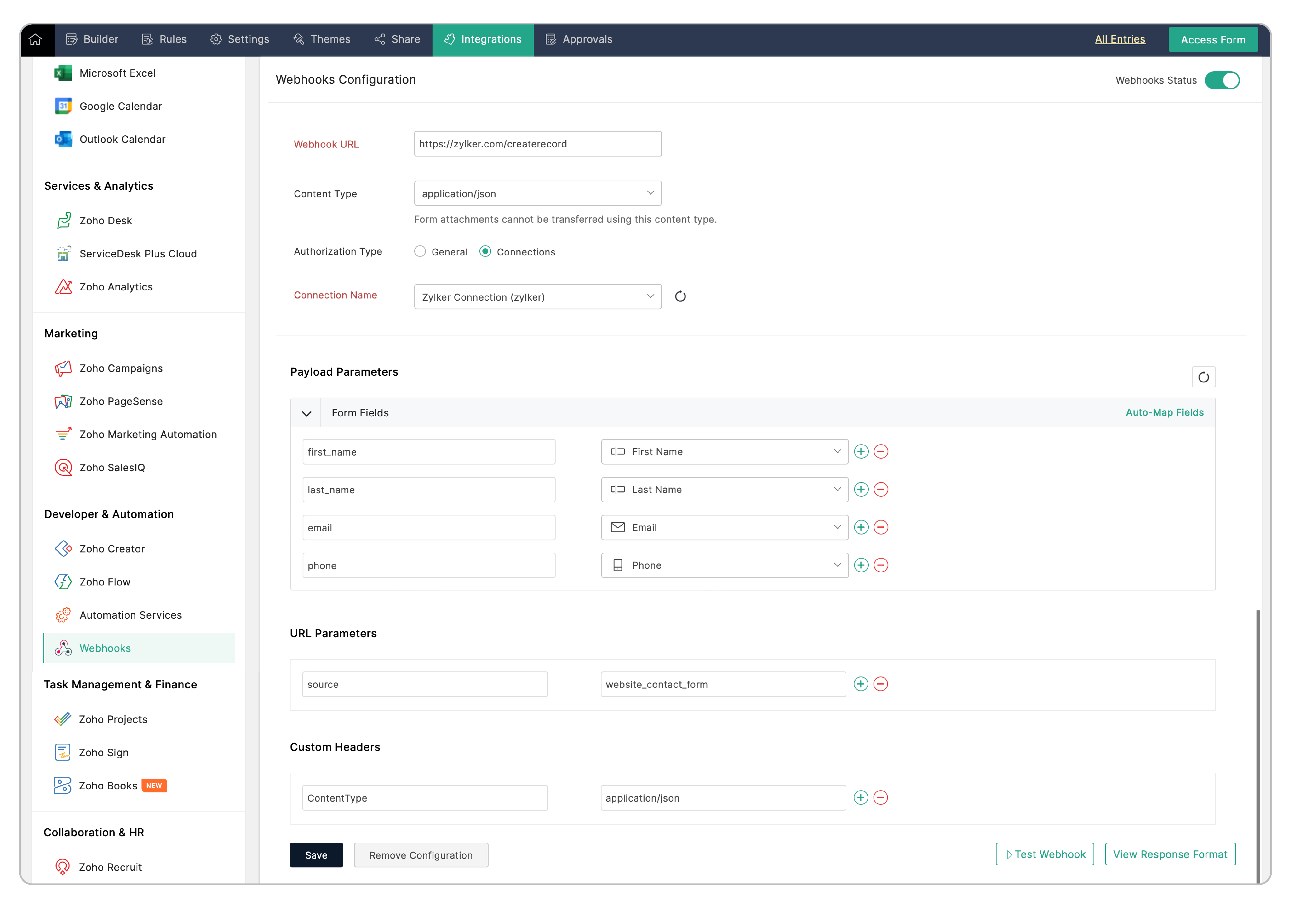 Webhooks configuration