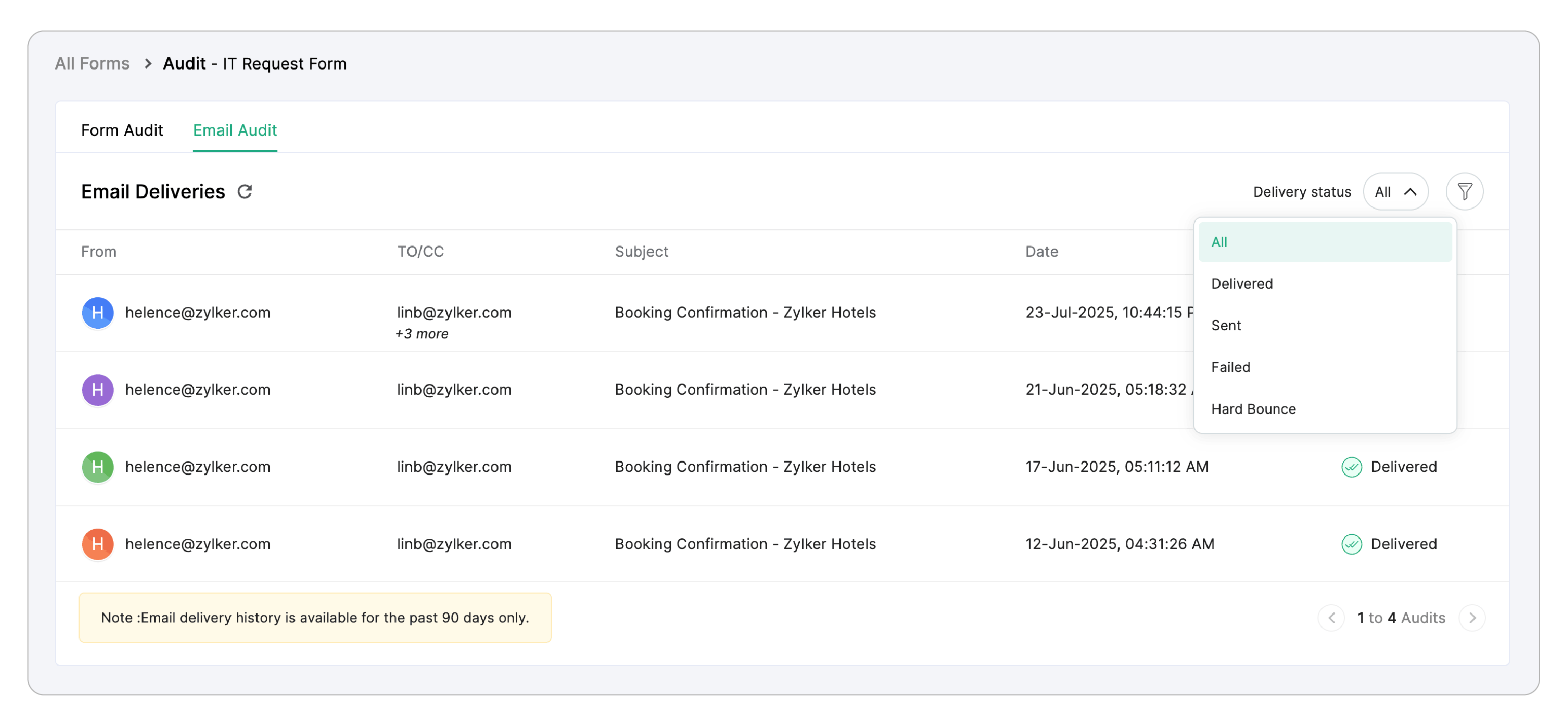 Filter by Delivery Status