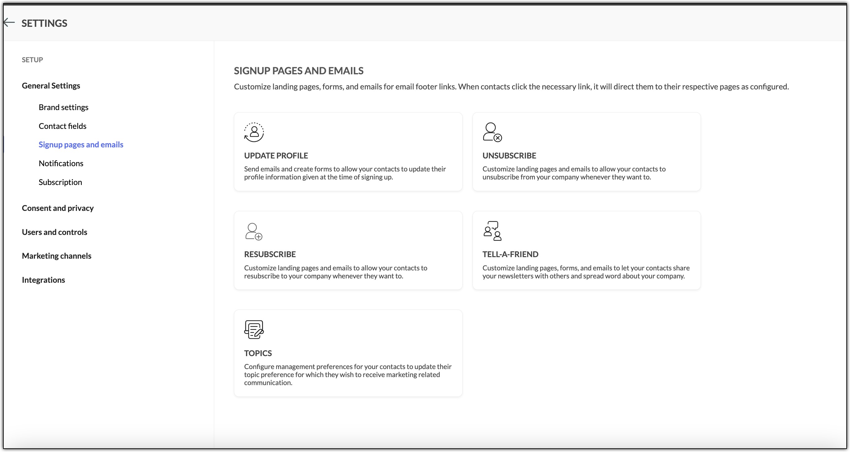 Choose signup pages and email activities