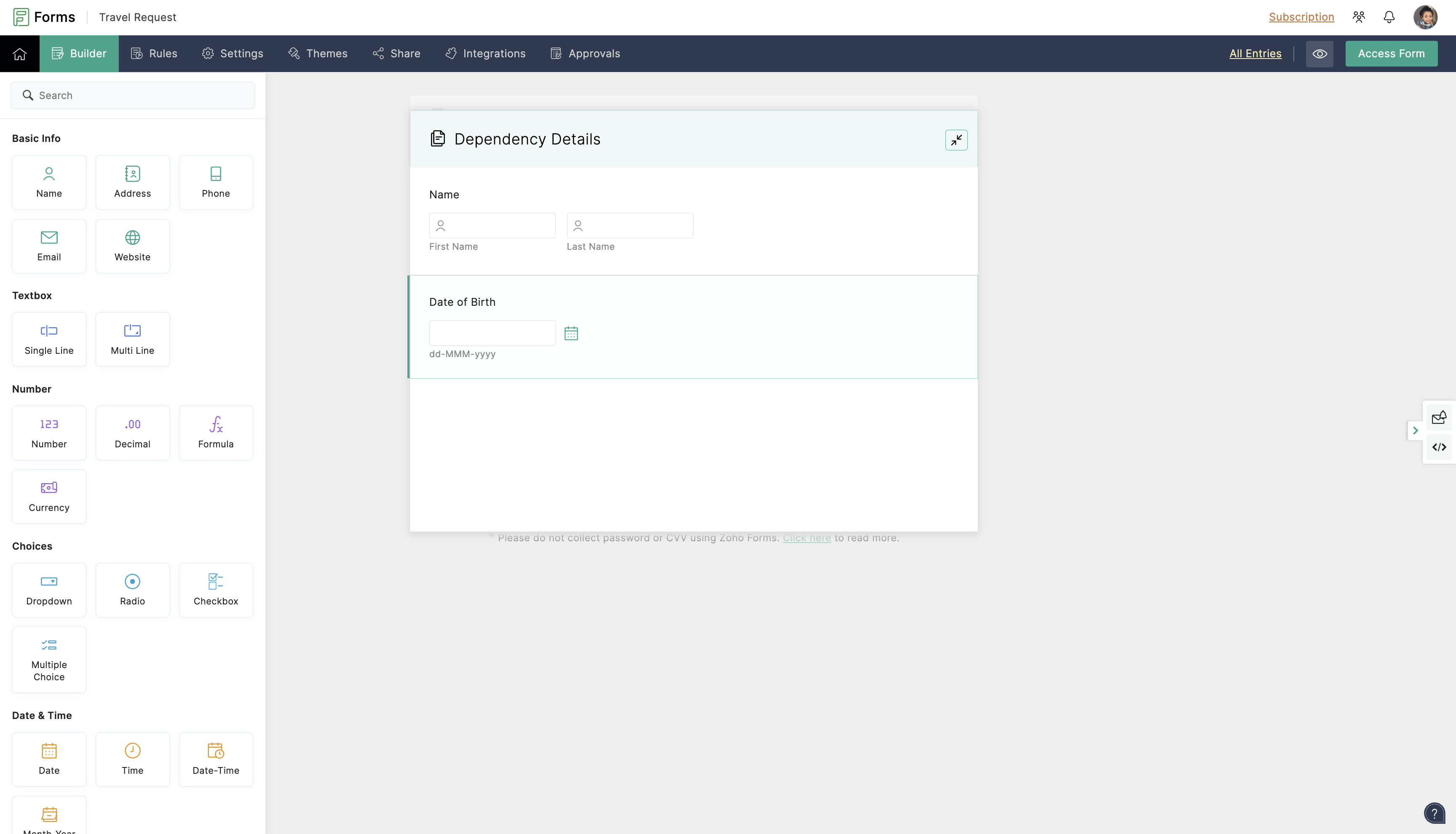Drag and drop fields
