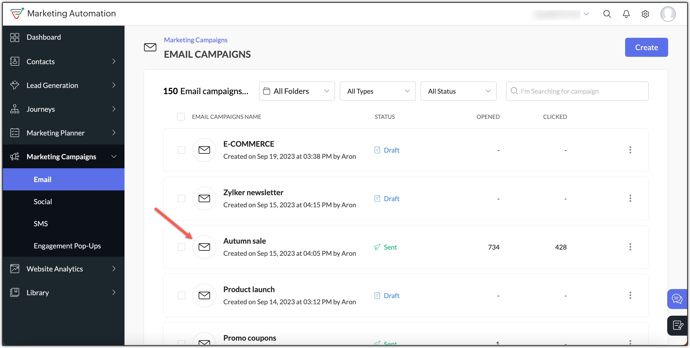 Click on campaign name