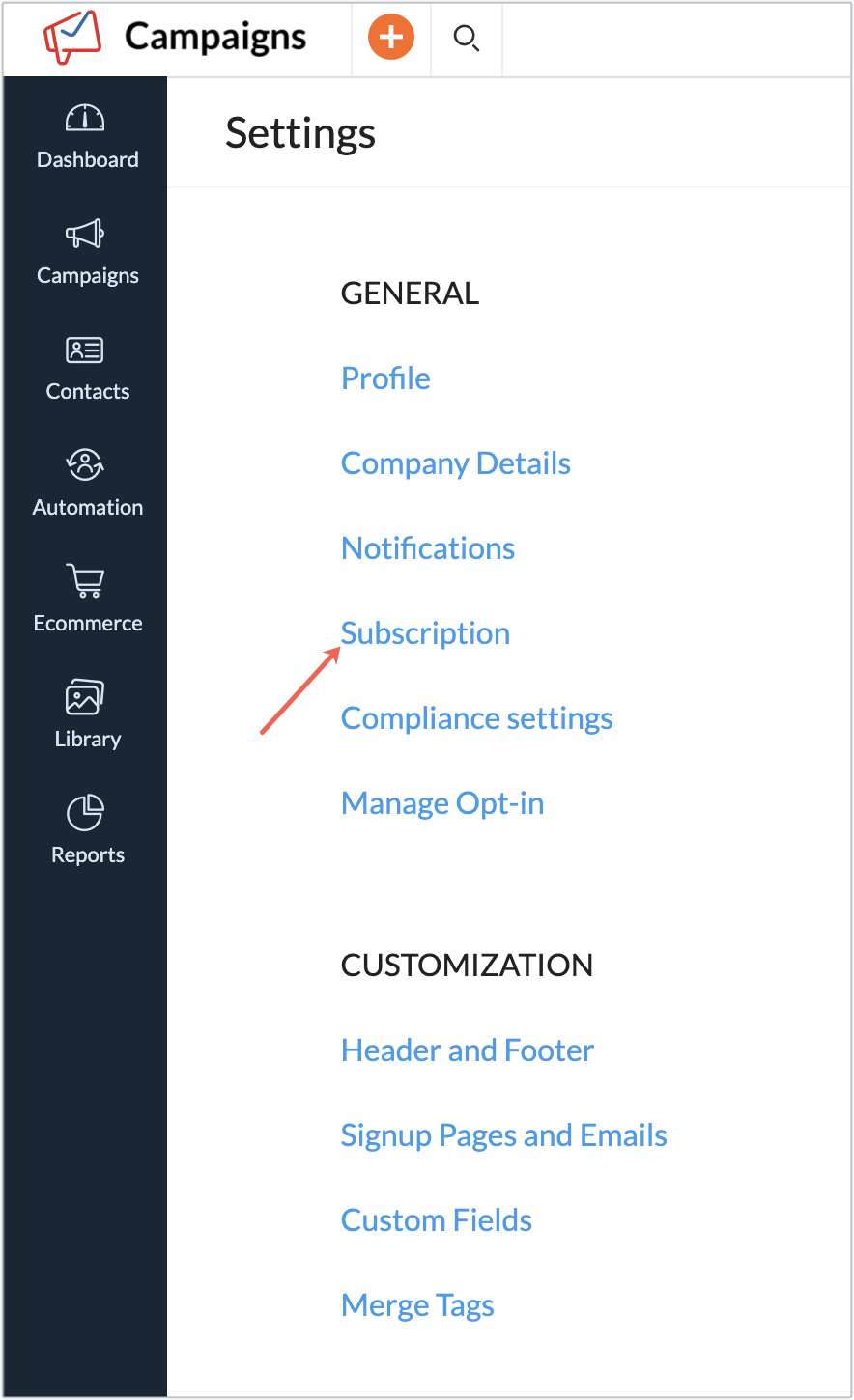 Subscription under settings