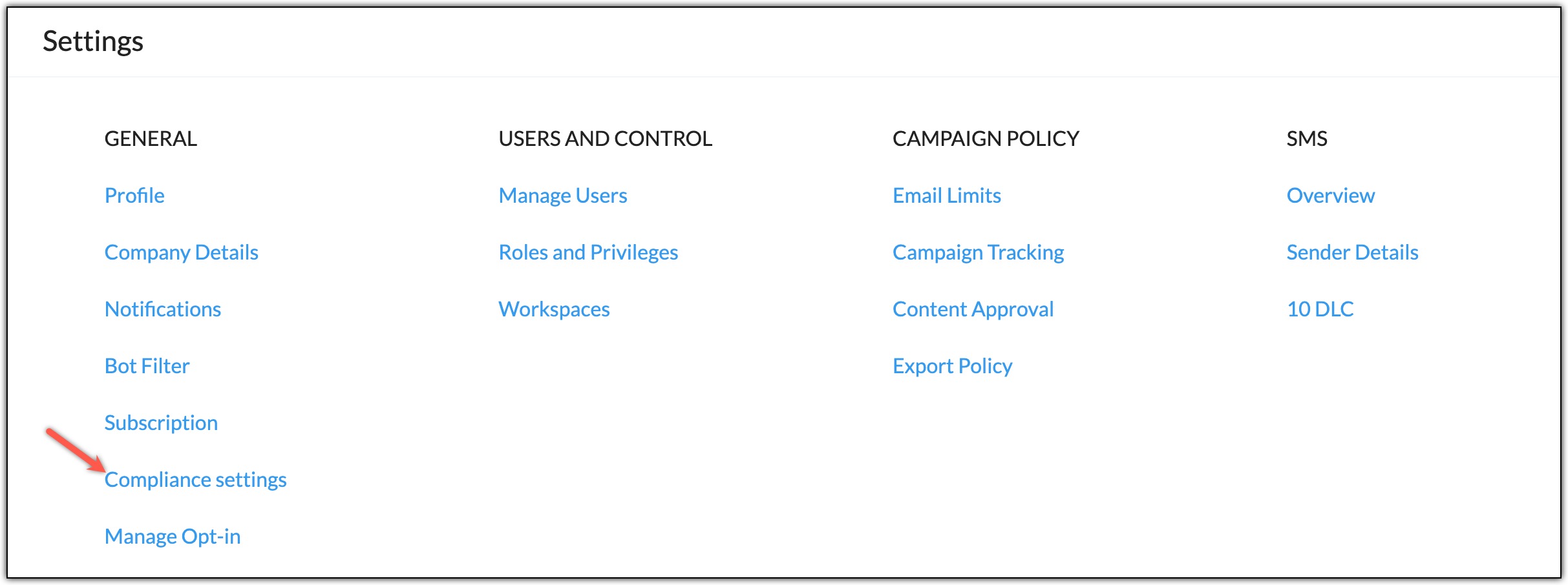 Compliance settings
