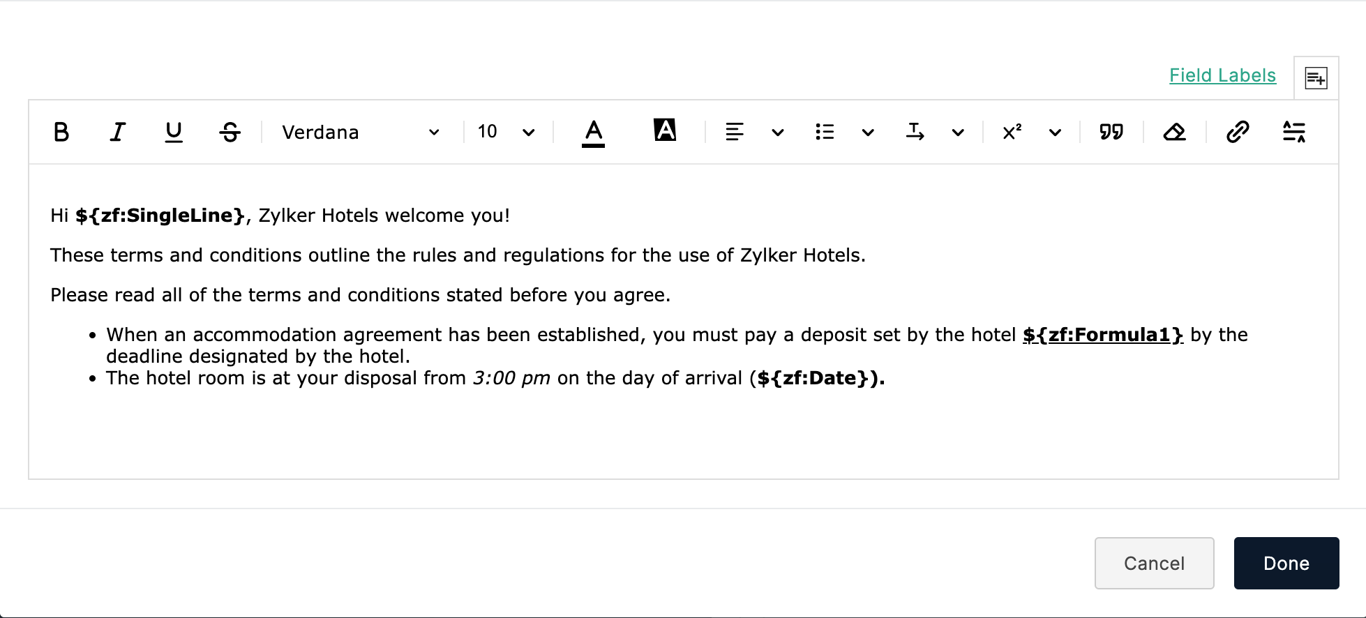 Merge field responses