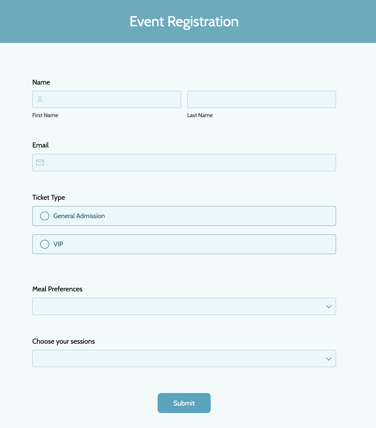 Event registration form