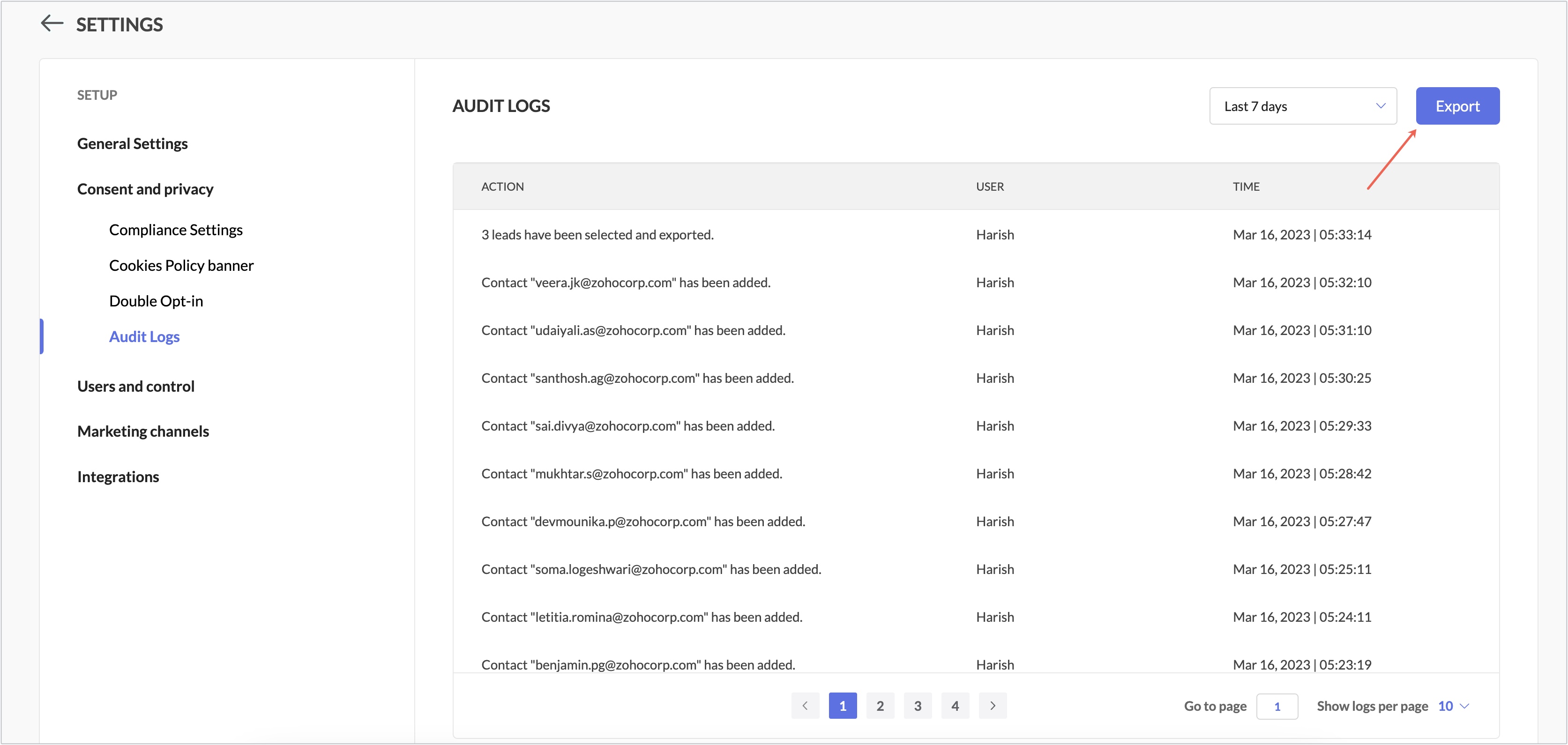 export audit log