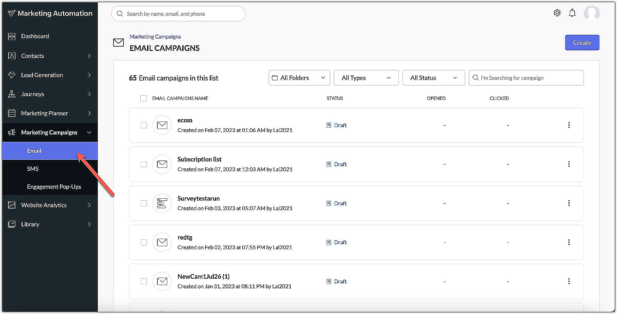 Select email campaign