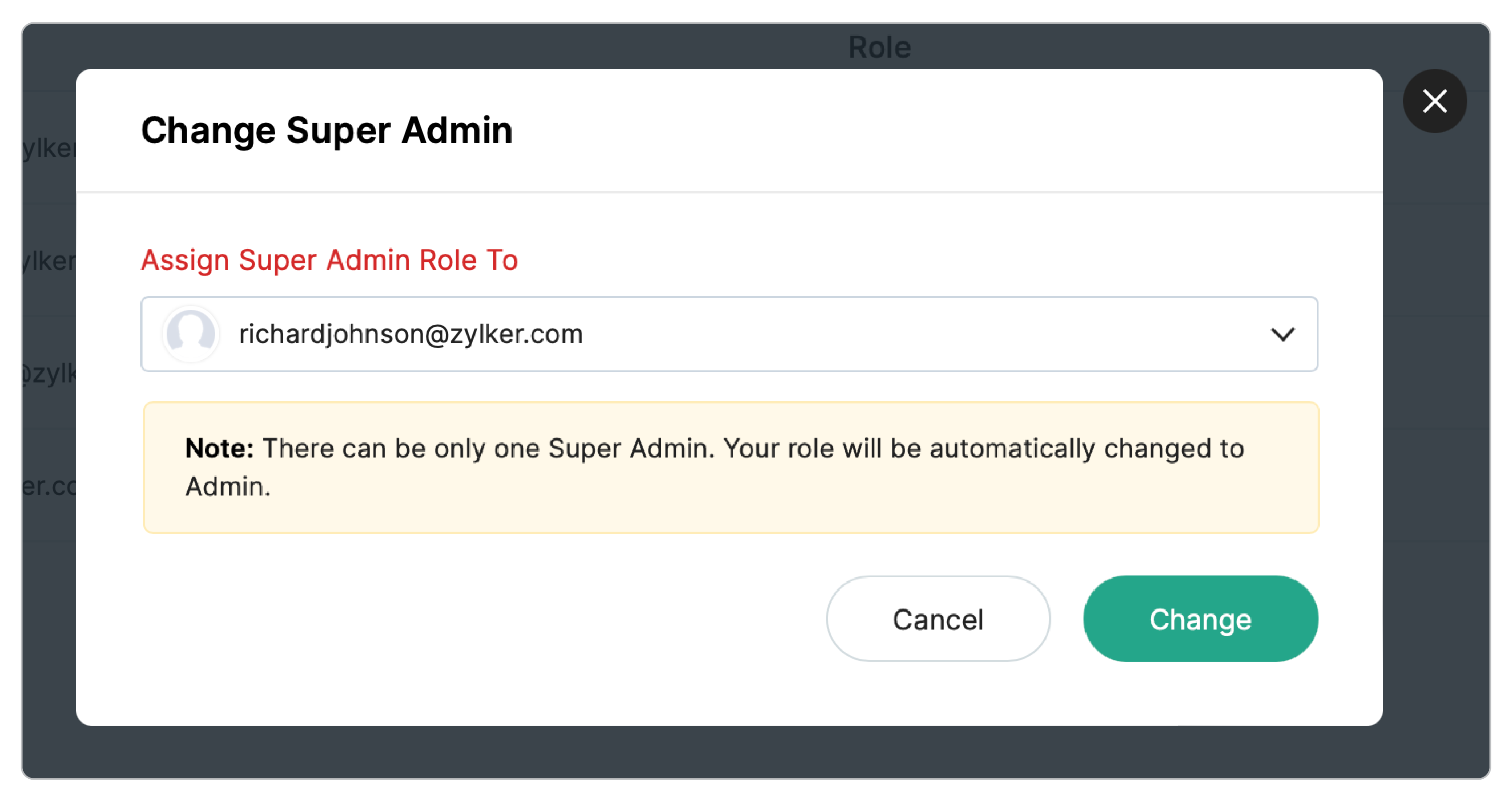 Change super admin