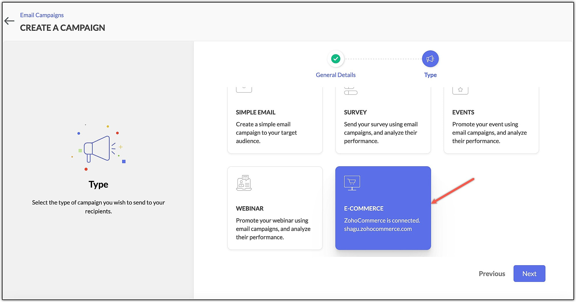 Select ecommerce as campaign type