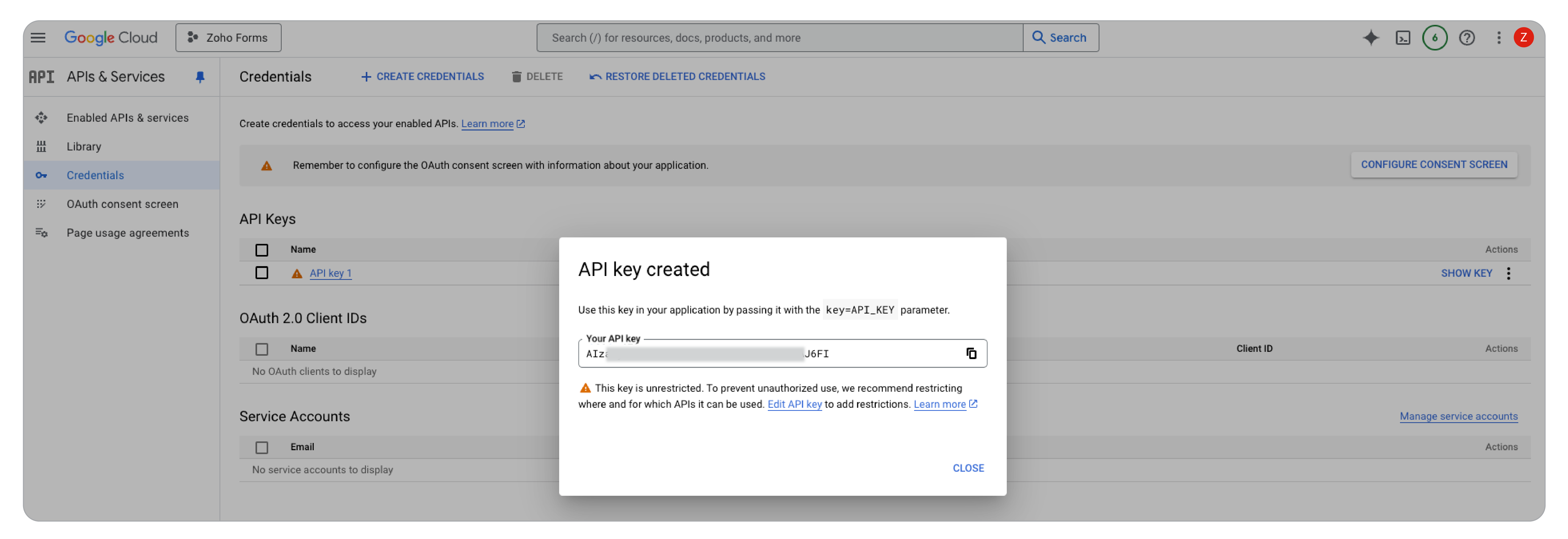 API key Creation