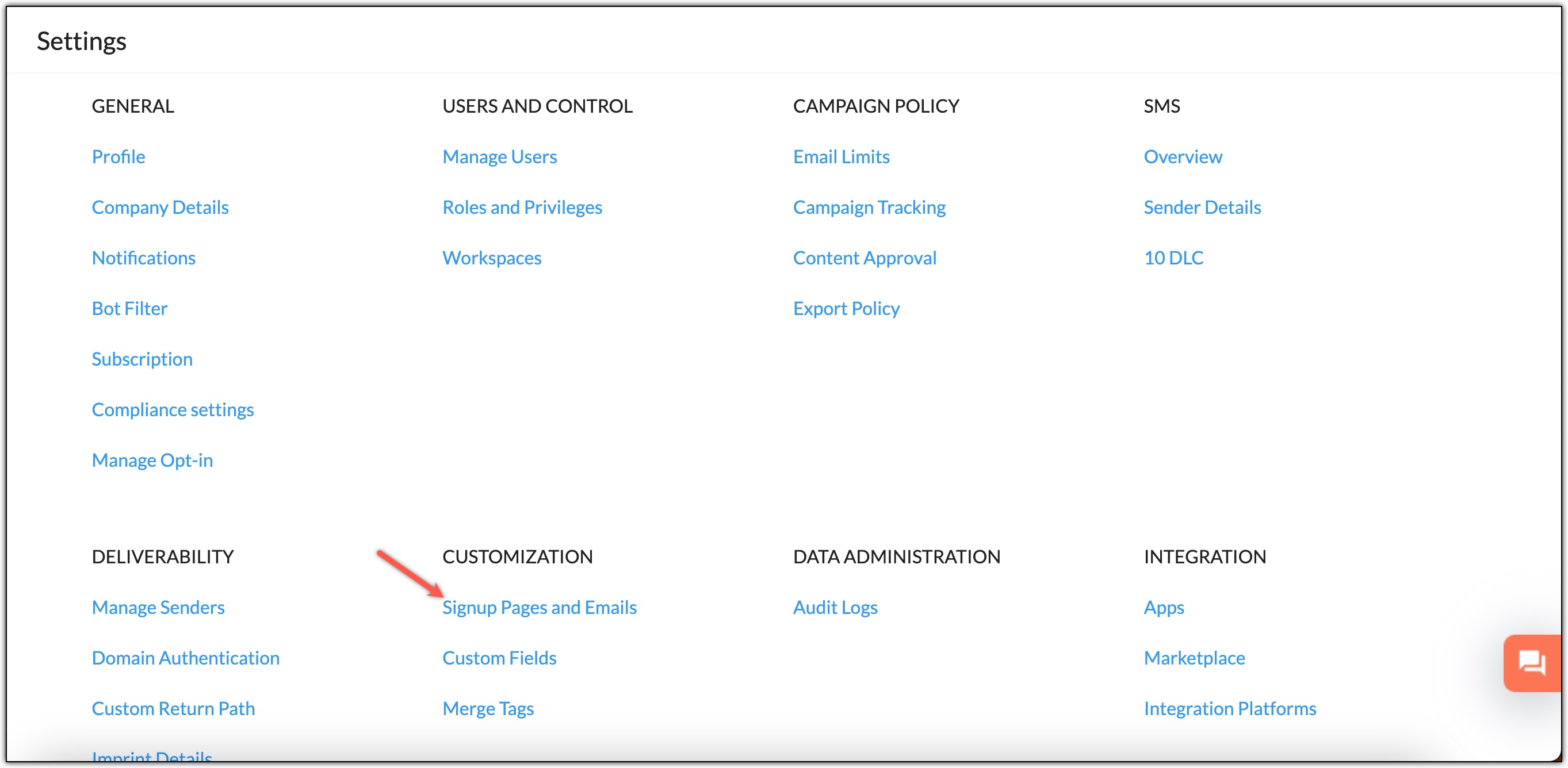 Signup pages and emails