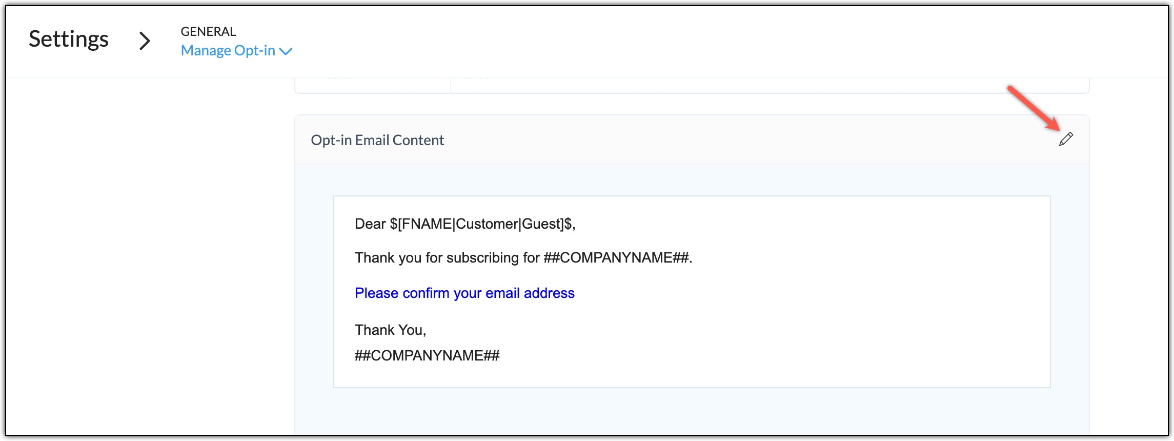 Edit opt-in email content