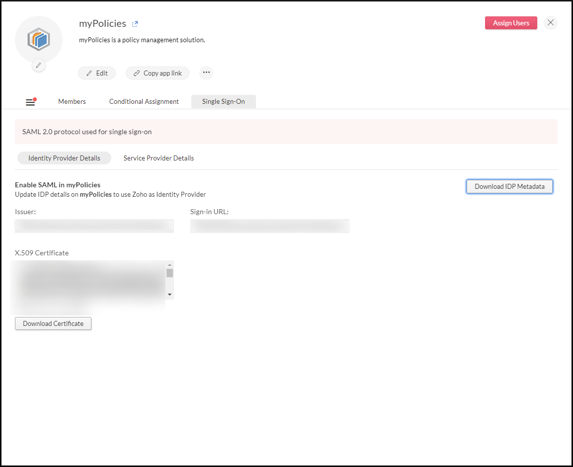 myPolicies SSO details