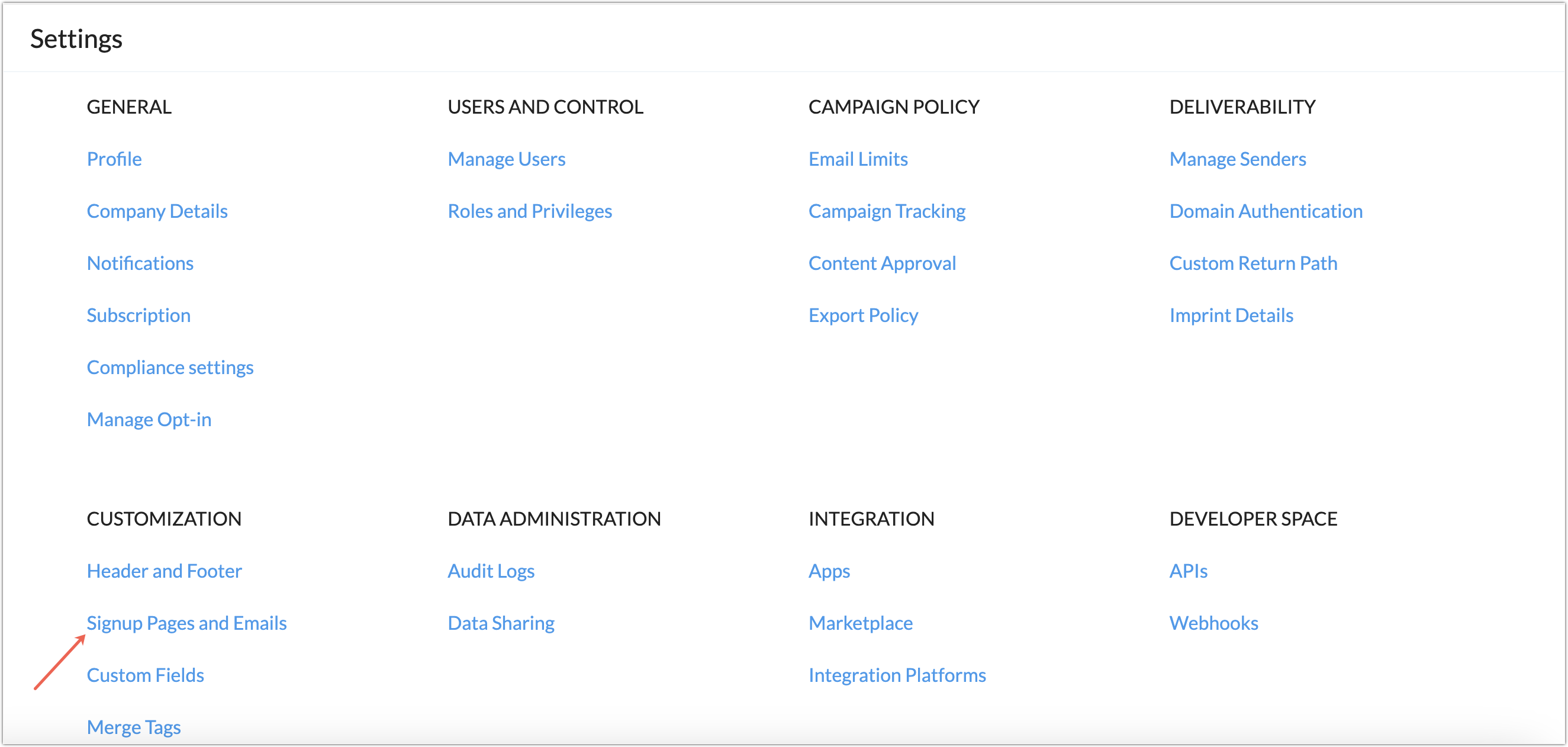 settings menu