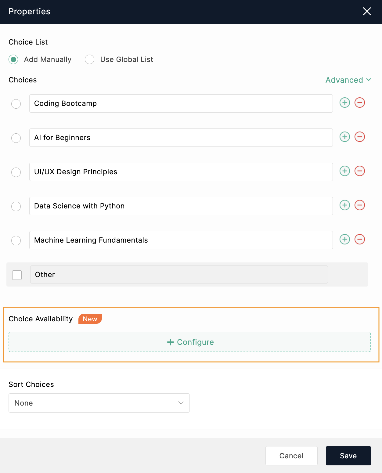 Configuring Choice Availability