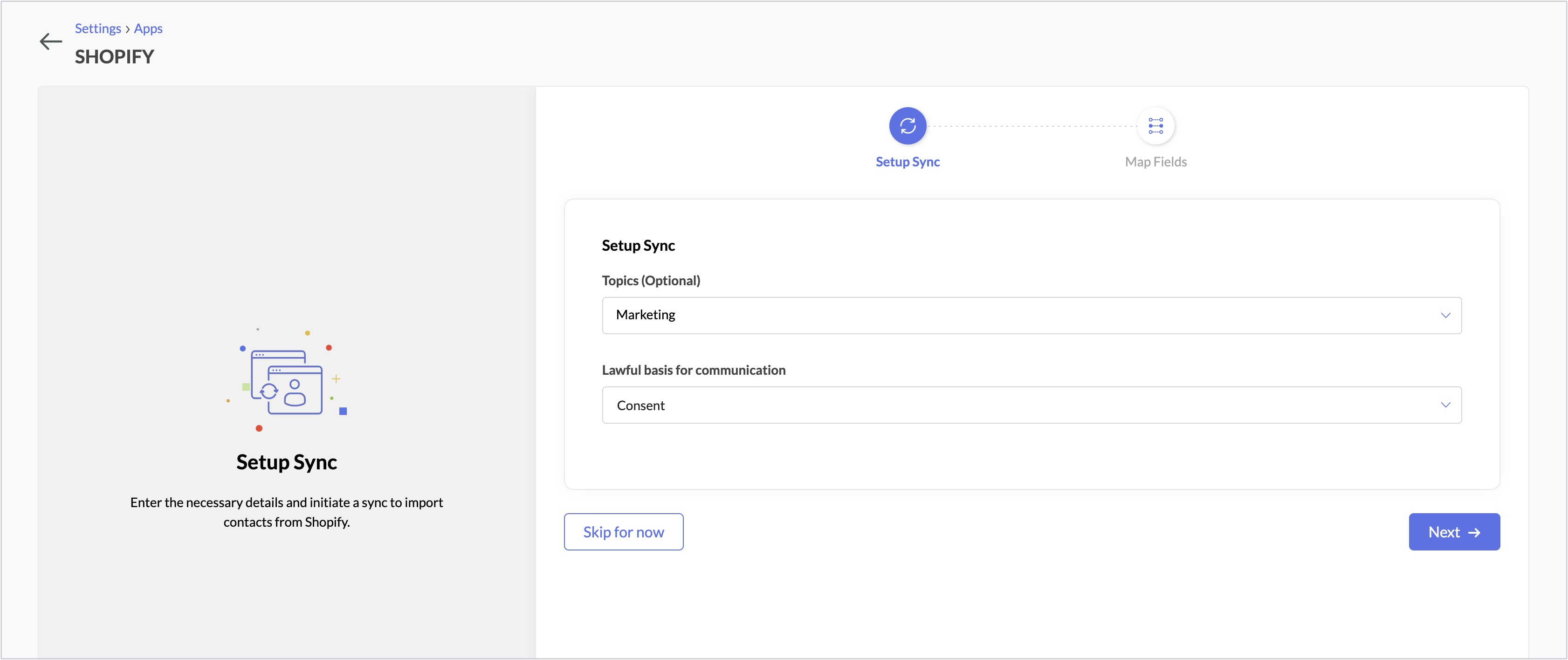 sync setup - shopify
