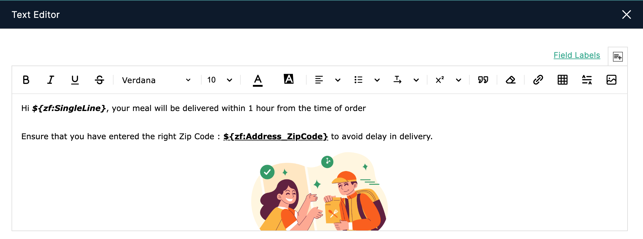Description with merged fields