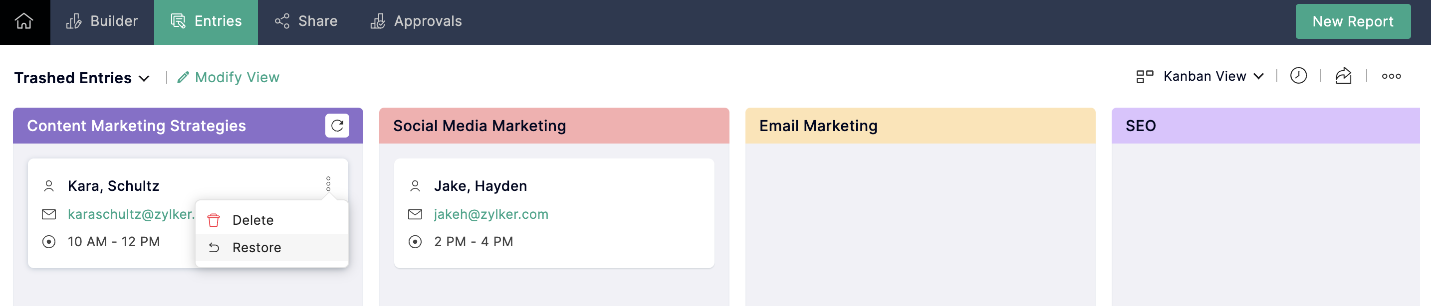 Kanban- restore entry