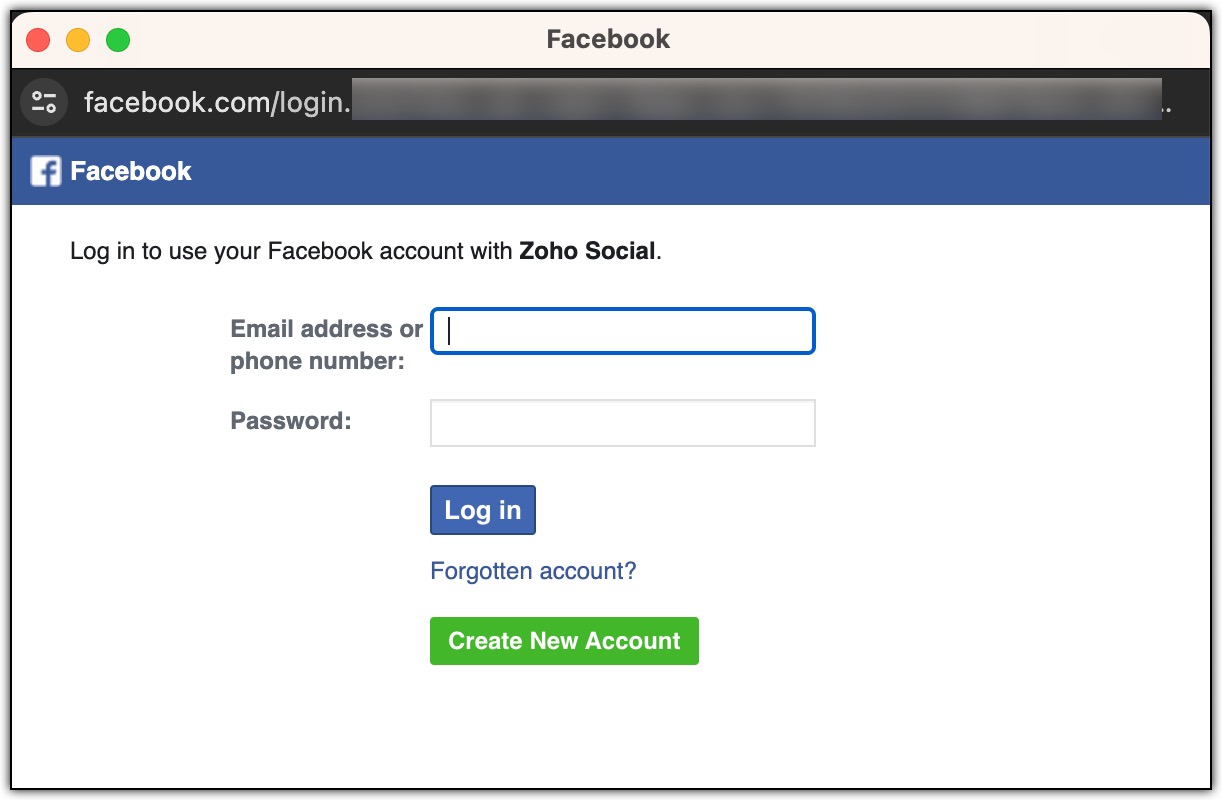 Facebook login page