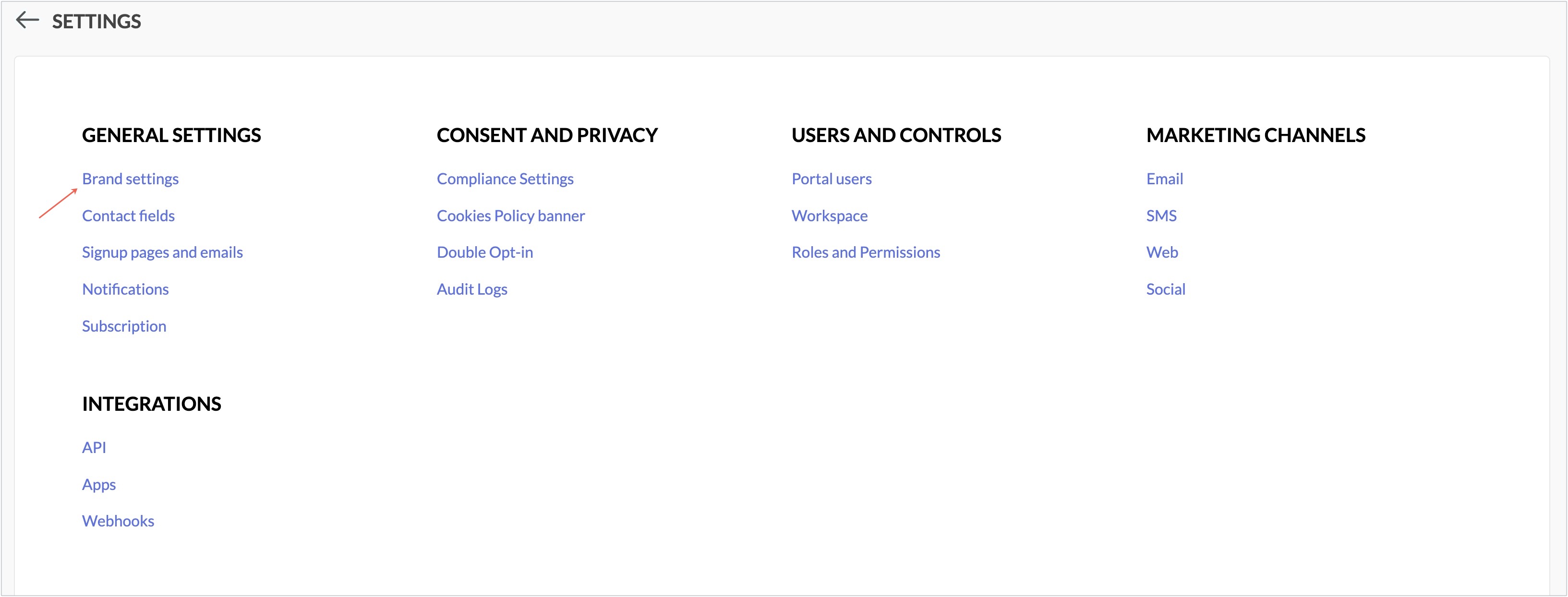  Brand Settings menu