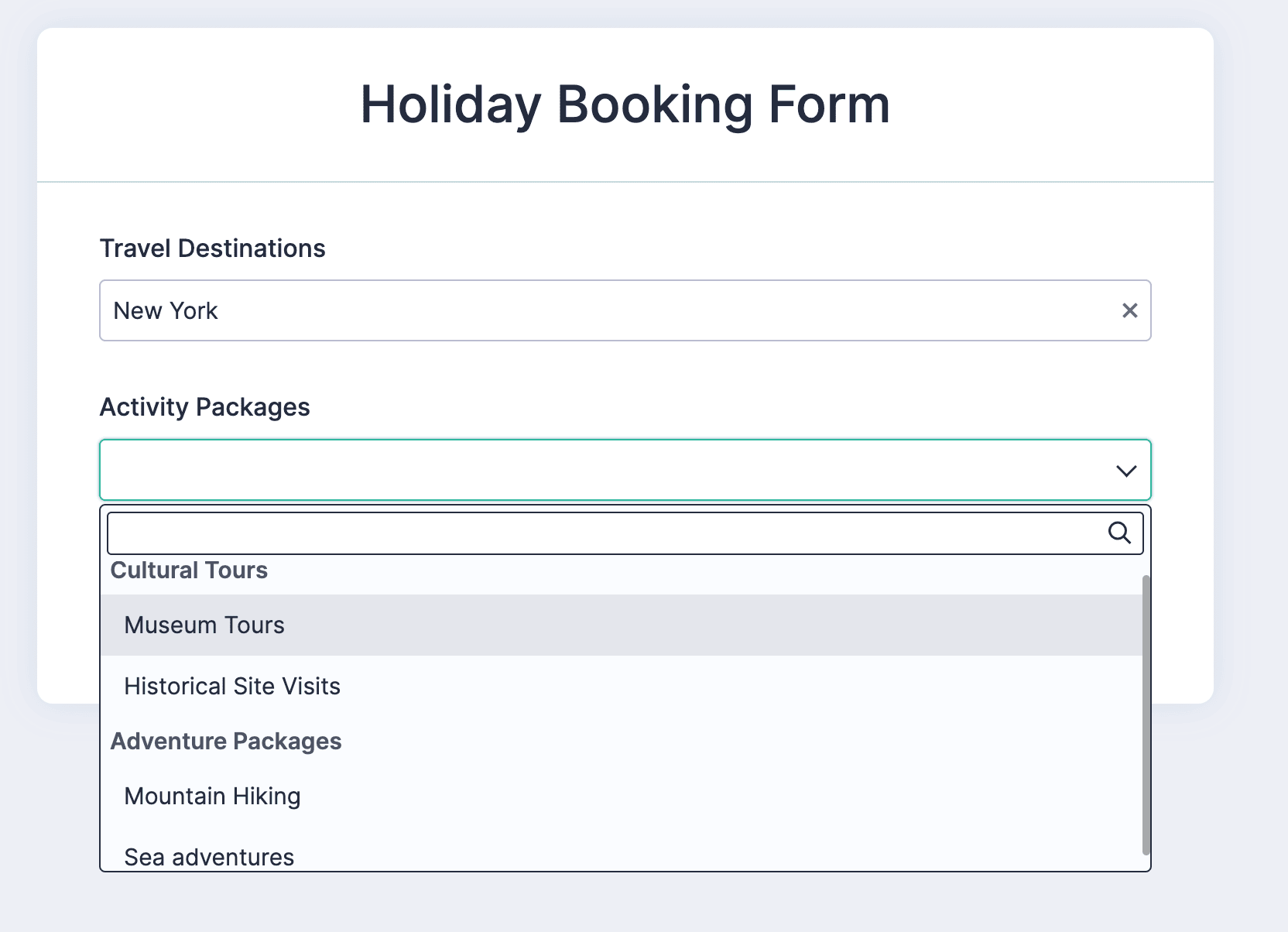 Holiday Booking Form
