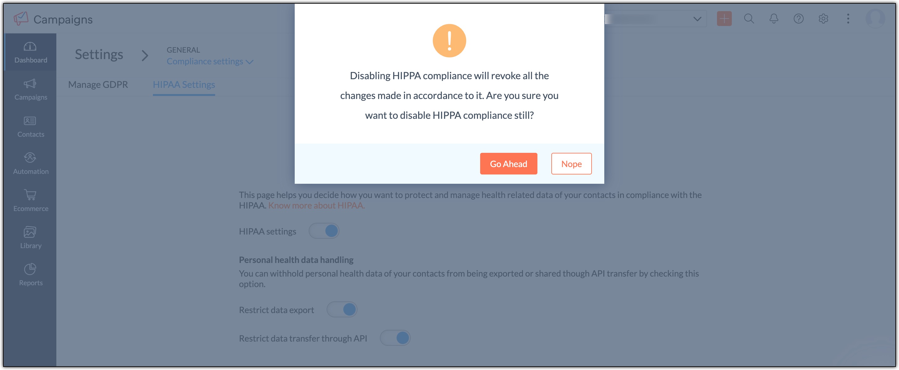 Confirmation pop up
