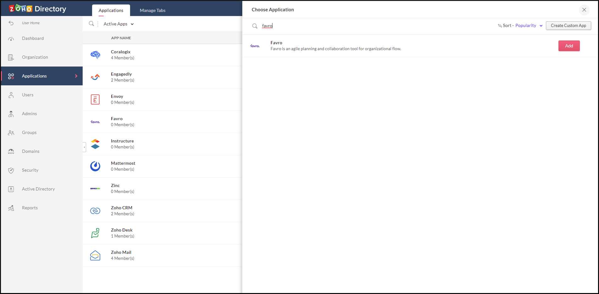 Favro in Zoho Directory