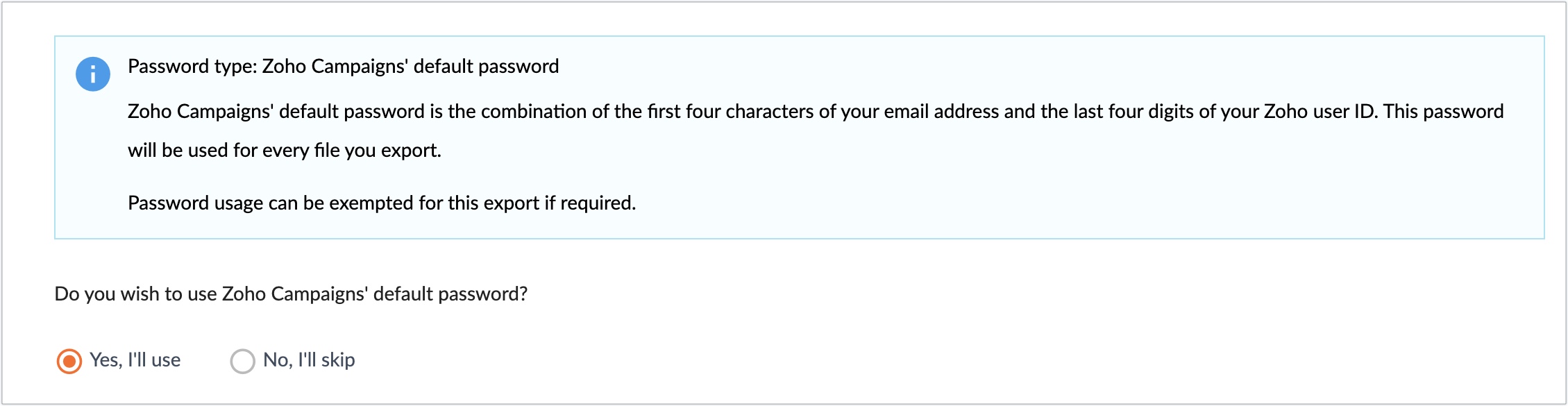Zoho Campaigns' default password